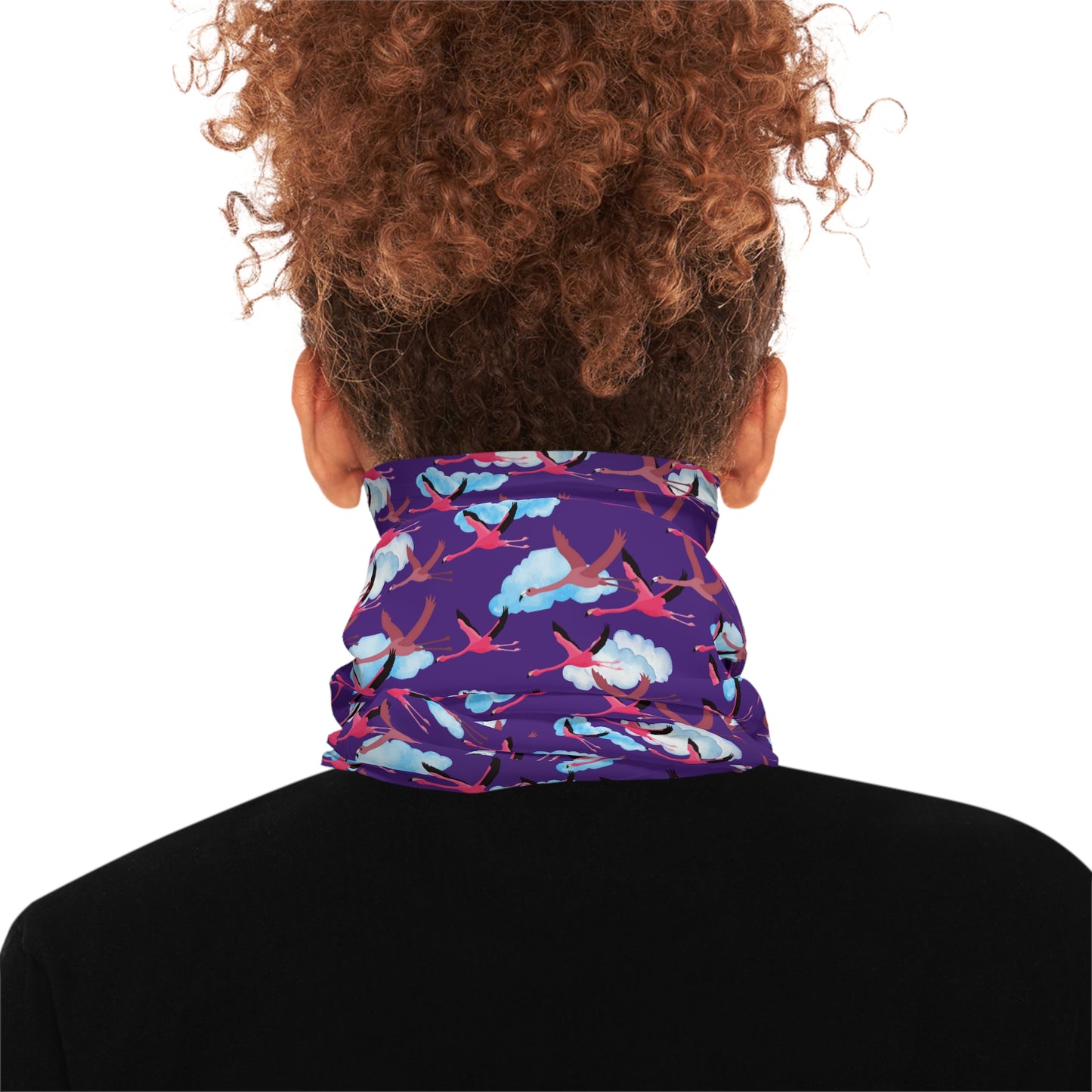 Colorful Lightweight Neck Gaiter with Flying Flamingo Design (Purple), Outdoor Accessory, Unique Gift, Hiking Gear, Nature-Themed Scarf