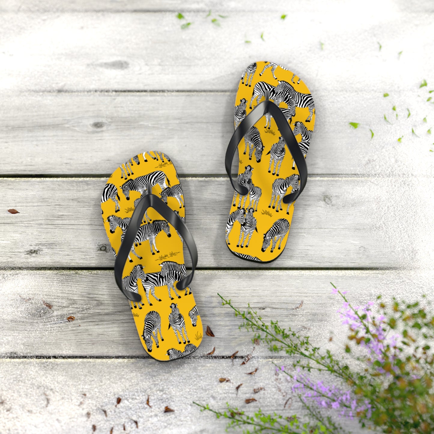 Zebra Print Flip Flops (Yellow), Summer Sandals, Beach Footwear, Vacation Essentials, Gift for Nature Lovers, Cute Outdoor Wear