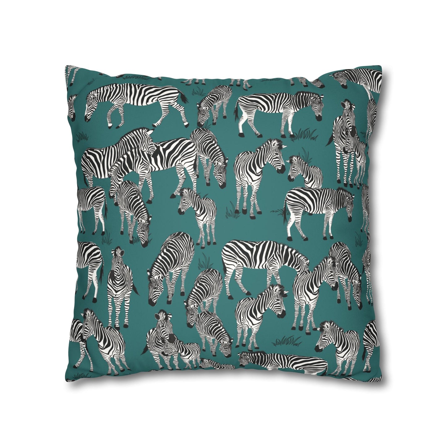Zebra Herd Lux Faux Suede Throw Pillow Cover – 18" x 18" & 20" x 20" (Jade Sea)