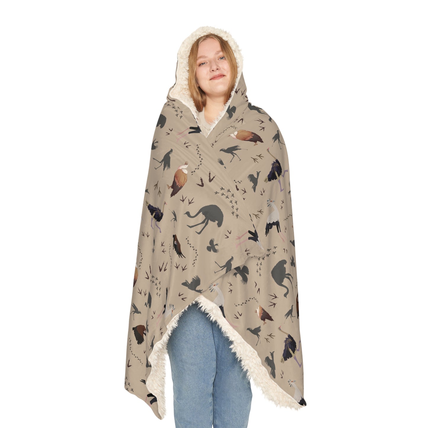 Hooded Snuggle Blanket - Whimsical Safari Bird Print (Blush Clay)