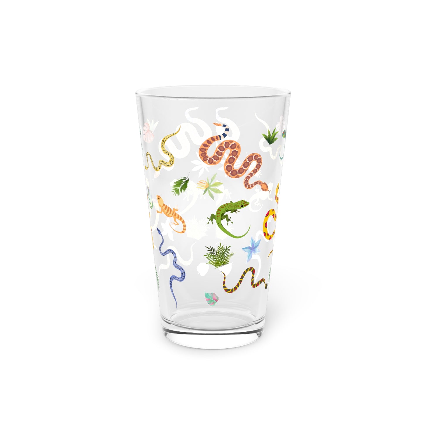 Dancing Reptile Print Pint Glass, 16oz Drinking Glass, Animal Lover Gift, Safari Decor, Unique Party Glassware, Gift for Him/Her