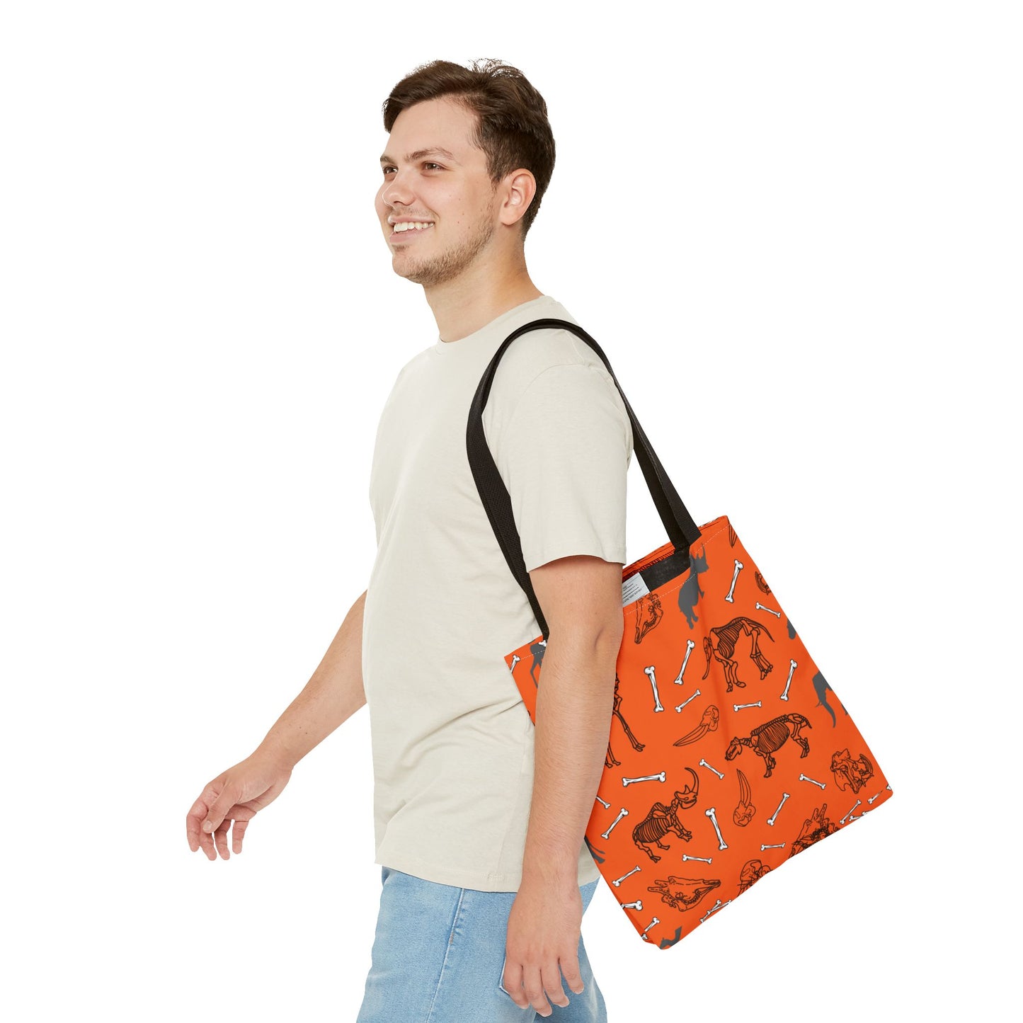 Whimsical Herbivore Animal Skeletons Tote Bag (Orange), Perfect for Animal Lovers, Halloween, Eco-Friendly Bag, Gift for Pet Owners, Shopping Bag, Halloween Gift