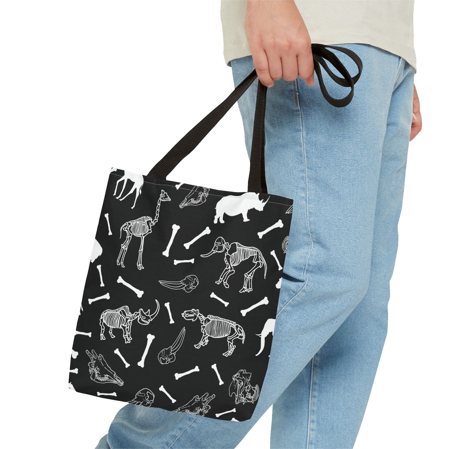 Whimsical Animal Skeletons Tote Bag (Black), Perfect for Animal Lovers, Halloween, Eco-Friendly Bag, Gift for Pet Owners, Shopping Bag, Halloween Gift