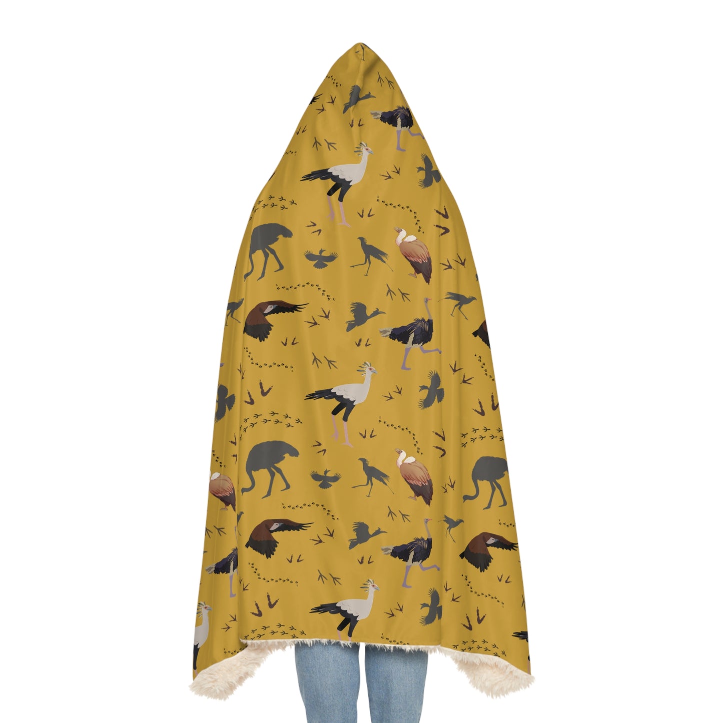 Hooded Snuggle Blanket - Whimsical Safari Bird Print (Mustard)