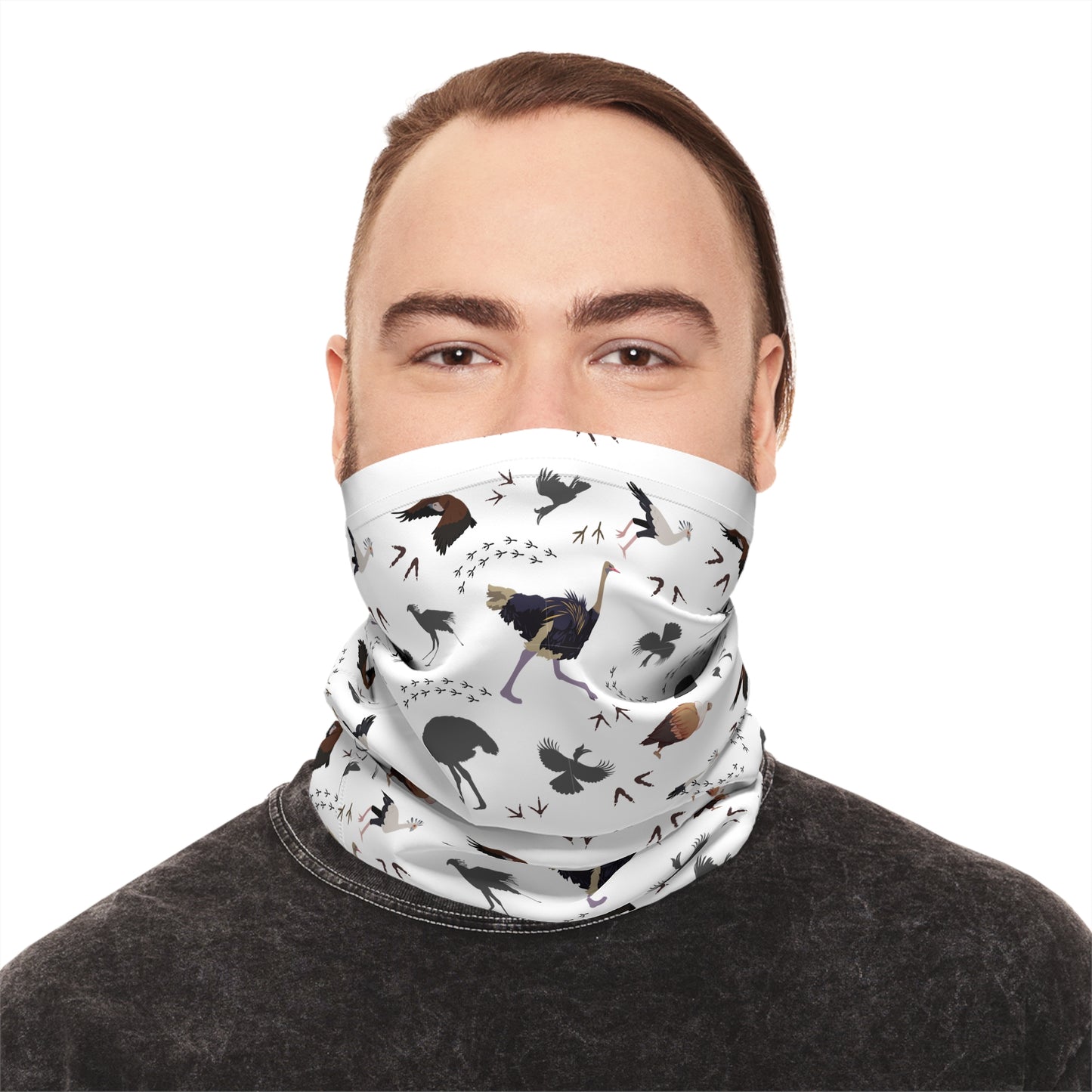 Colorful Lightweight Safari Bird Neck Gaiter with Safari Bird Design (White), Outdoor Accessory, Unique Gift, Hiking Gear, Nature-Themed Scarf