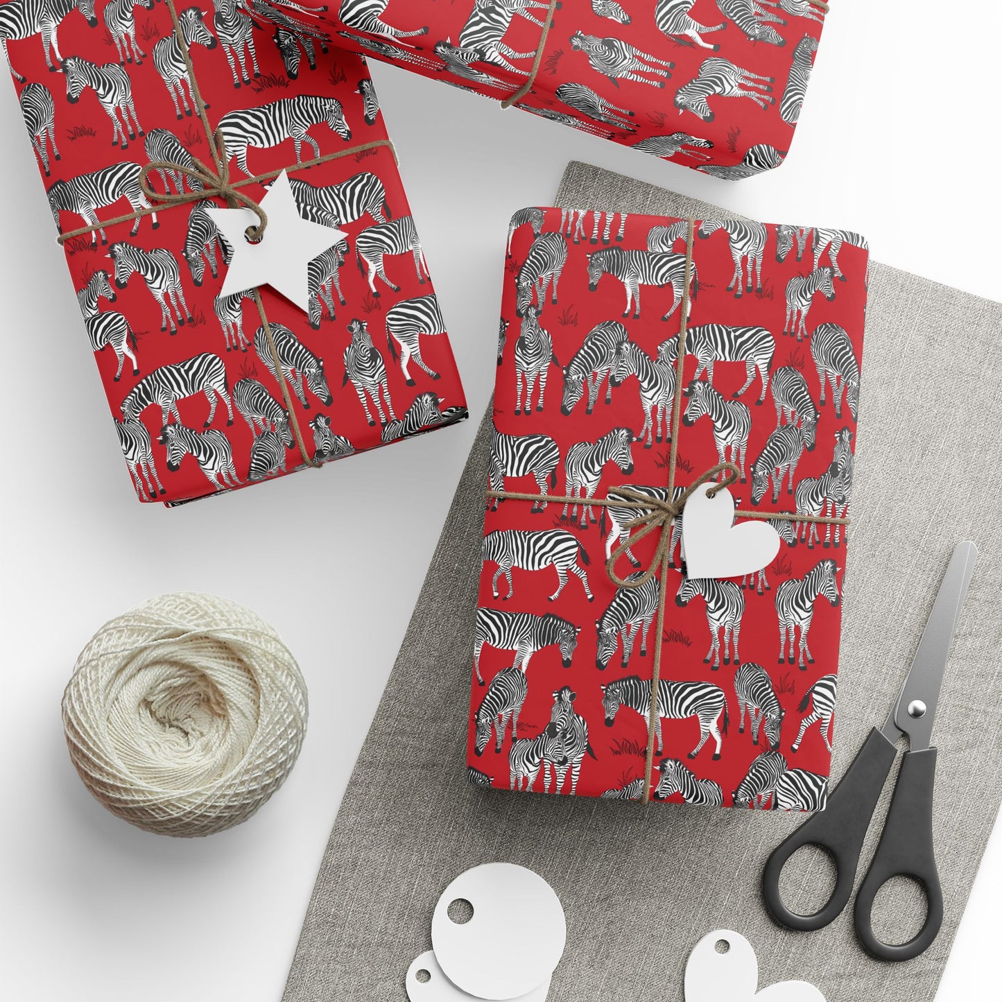 Whimsical Zebra Herd Wrapping Paper (Red)