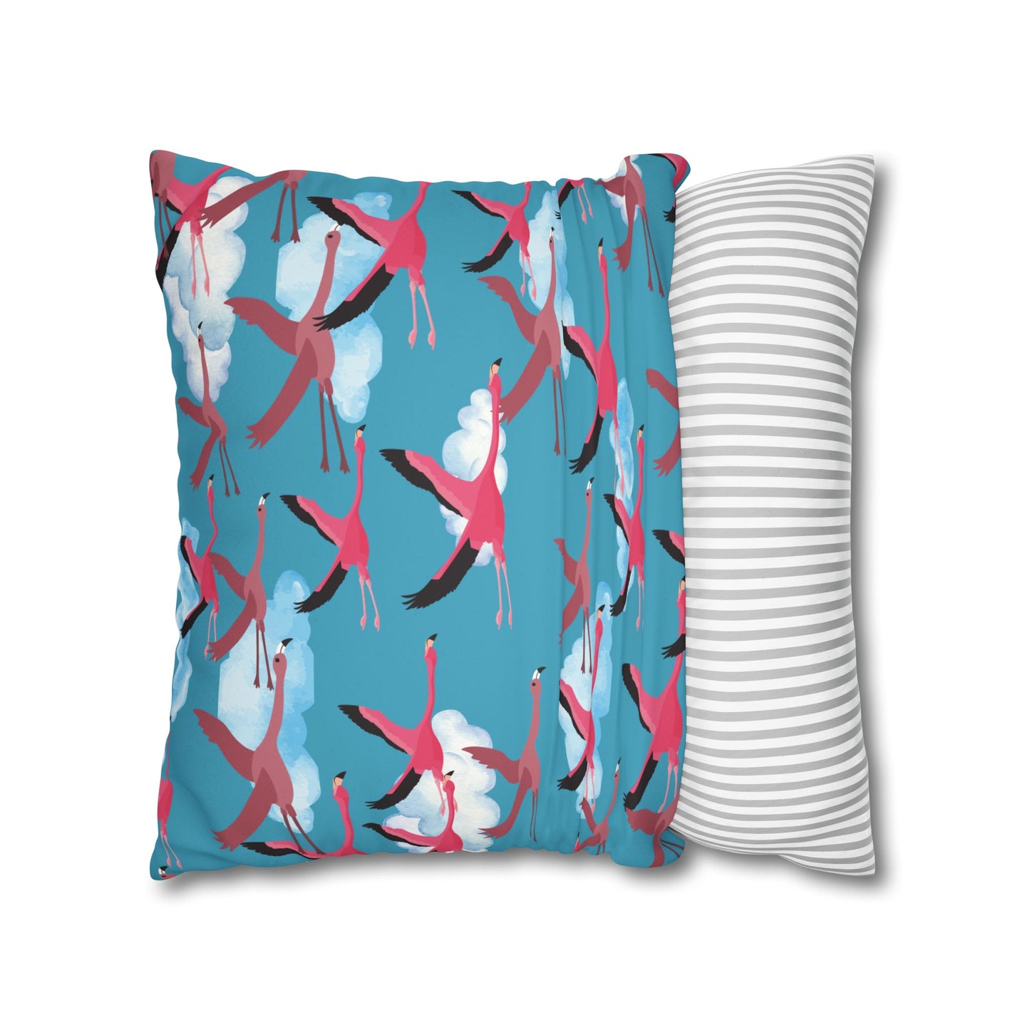Flying Flamingo Lux Faux Suede Pillow Cover (Blue Sky) – 18" x 18" & 20" x 20"
