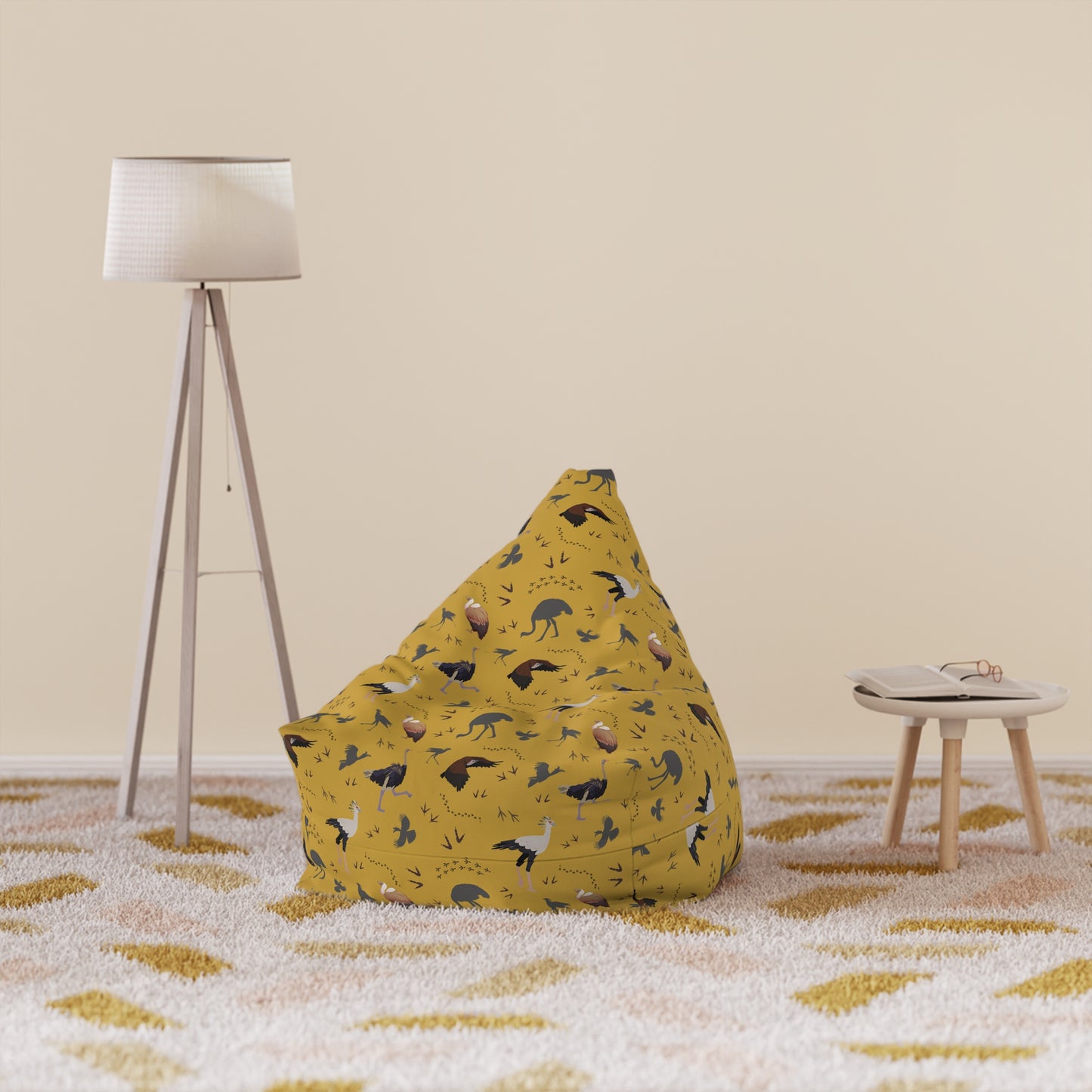 Bean Bag Chair Cover - Safari Bird Pattern (Mustard)