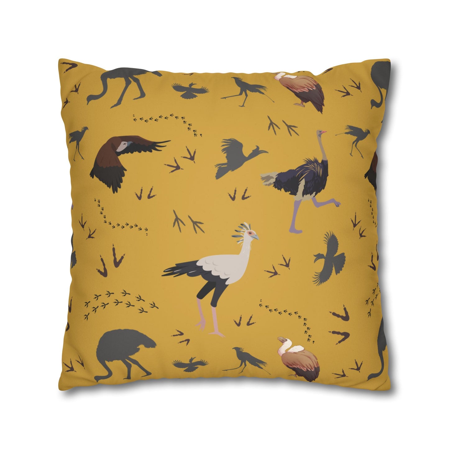 Safari Bird Lux Faux Suede Pillow Cover (Mustard) – 18" x 18" & 20" x 20"