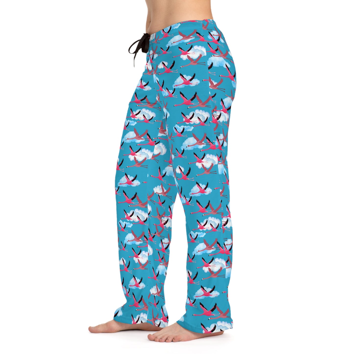 Whimsical Flying Flamingo Women's Pajama Pants, Cozy Loungewear, Fun Sleepwear, Shark Print PJs, Unique Gift for Her, Relaxation Essentials