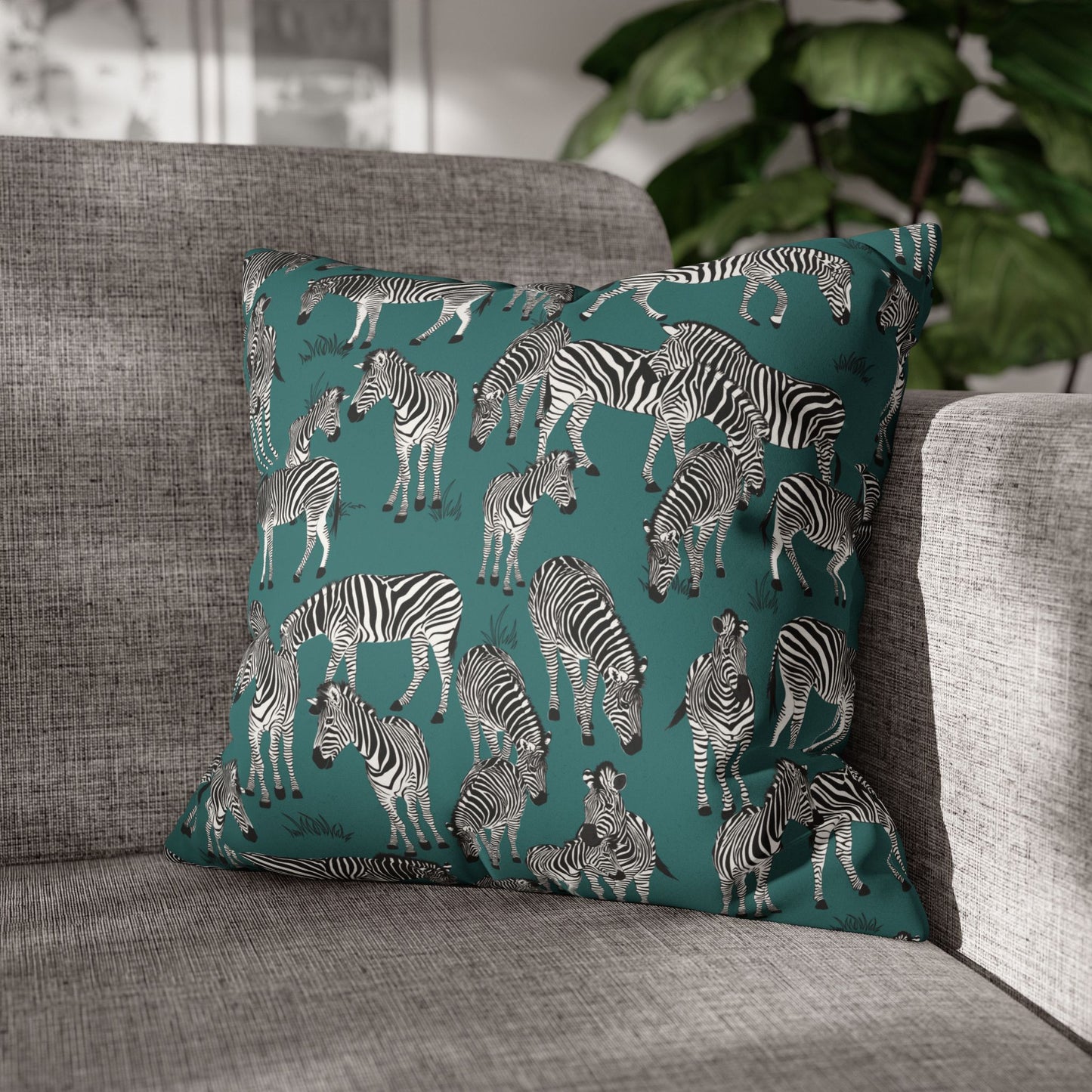 Zebra Herd Lux Faux Suede Throw Pillow Cover – 18" x 18" & 20" x 20" (Jade Sea)