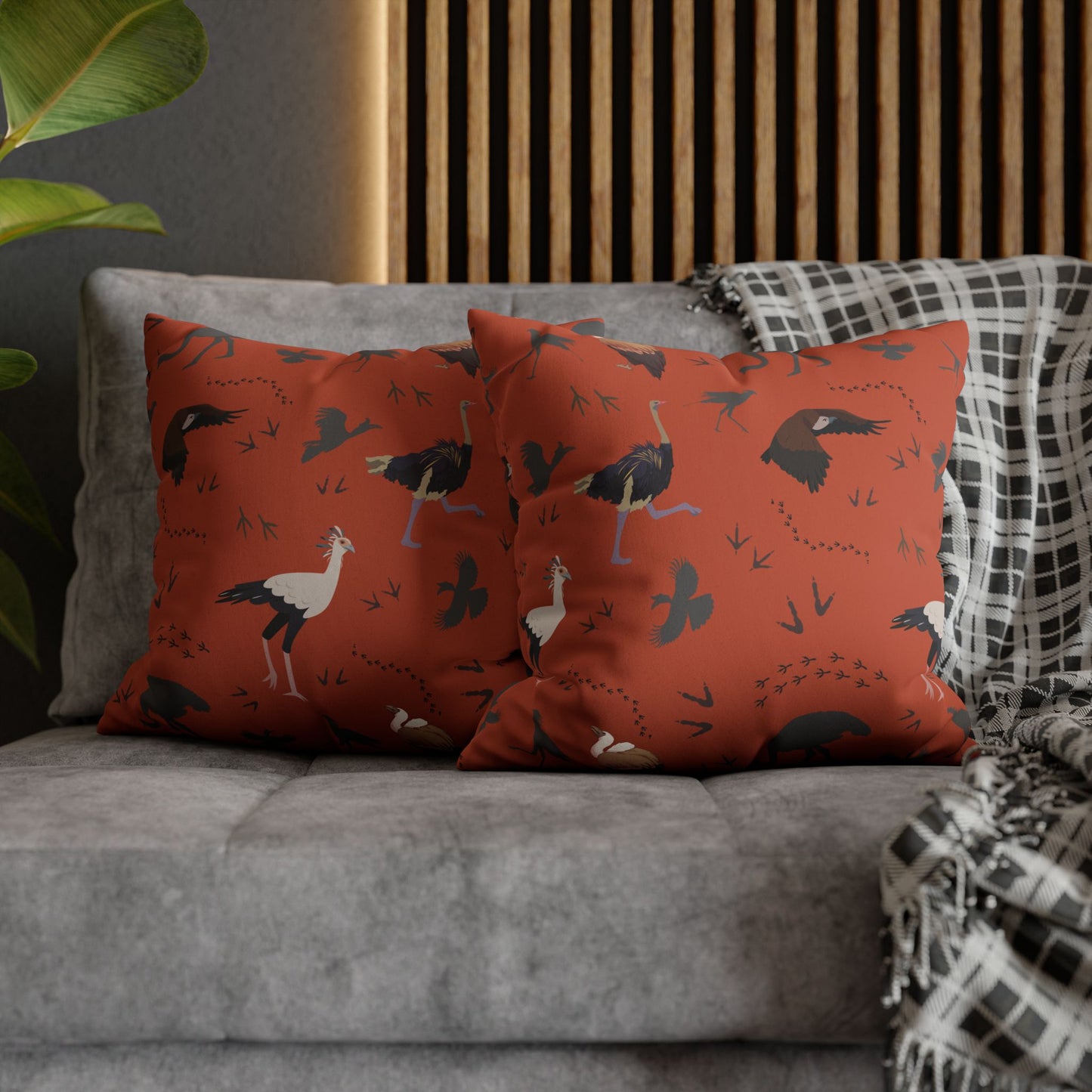 Safari Bird Lux Faux Suede Pillow Cover (Tsavo Dust) – 18" x 18" & 20" x 20"