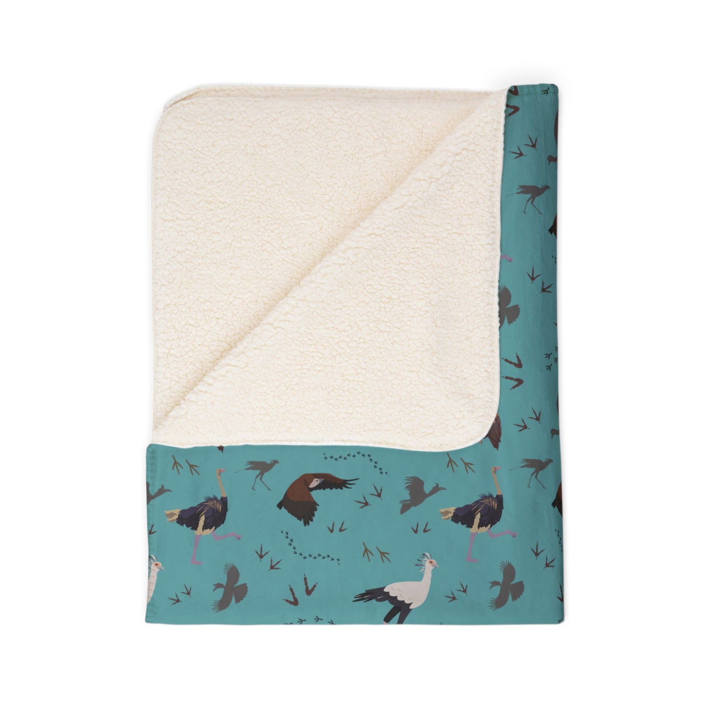 Safari Bird Fleece Sherpa Blanket (Teal)