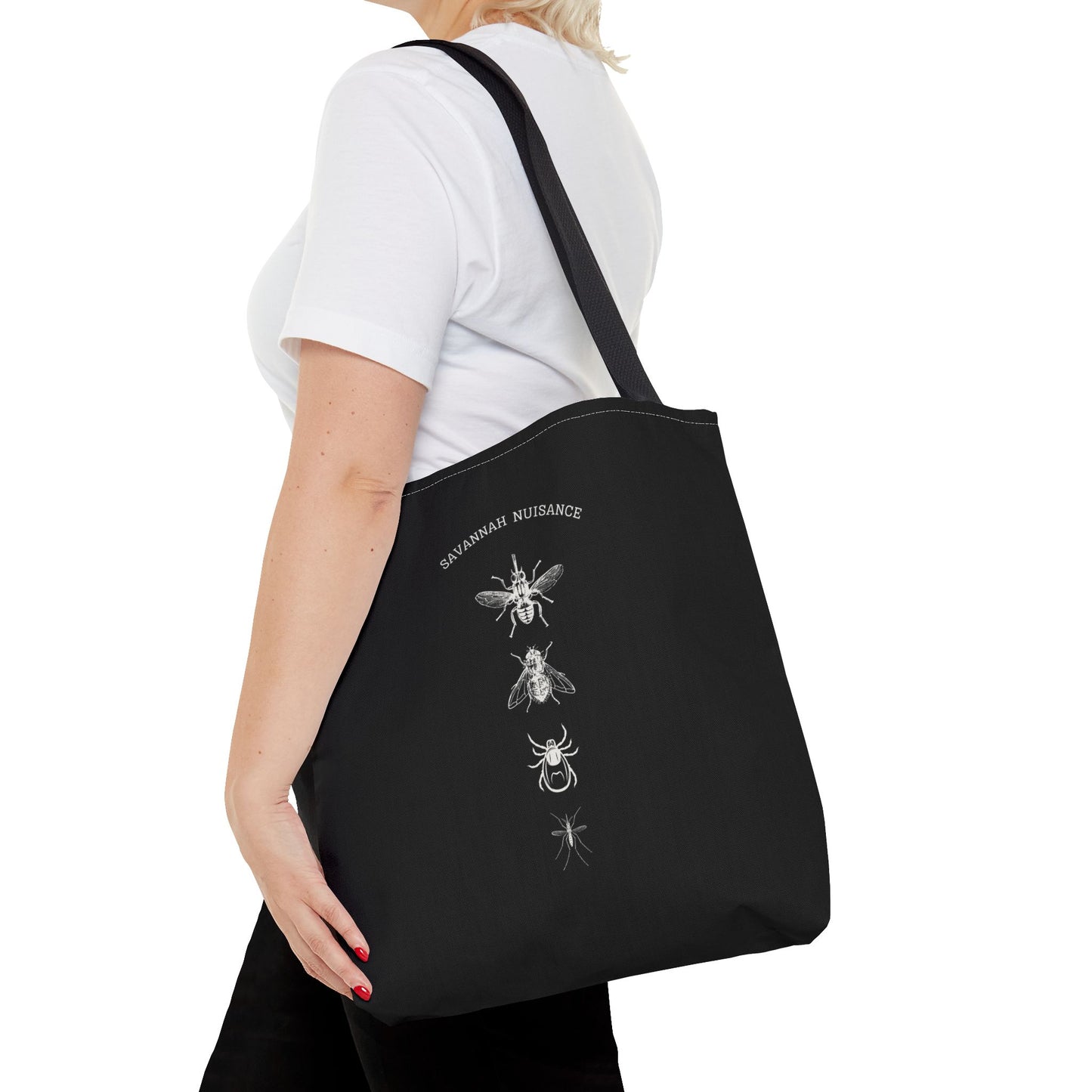 Savannah Nuisance Insect-Themed Tote Bag | Eco-Friendly Reusable Shopping Bag, Bee Lover Gift, Nature Enthusiast Accessory, Black AOP