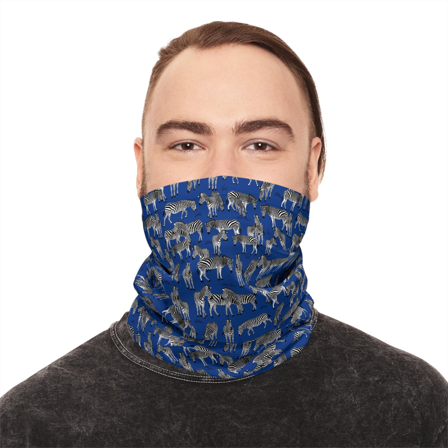 Colorful Lightweight Neck Gaiter with Zebra Herd Design (Blue), Outdoor Accessory, Unique Gift, Hiking Gear, Nature-Themed Scarf