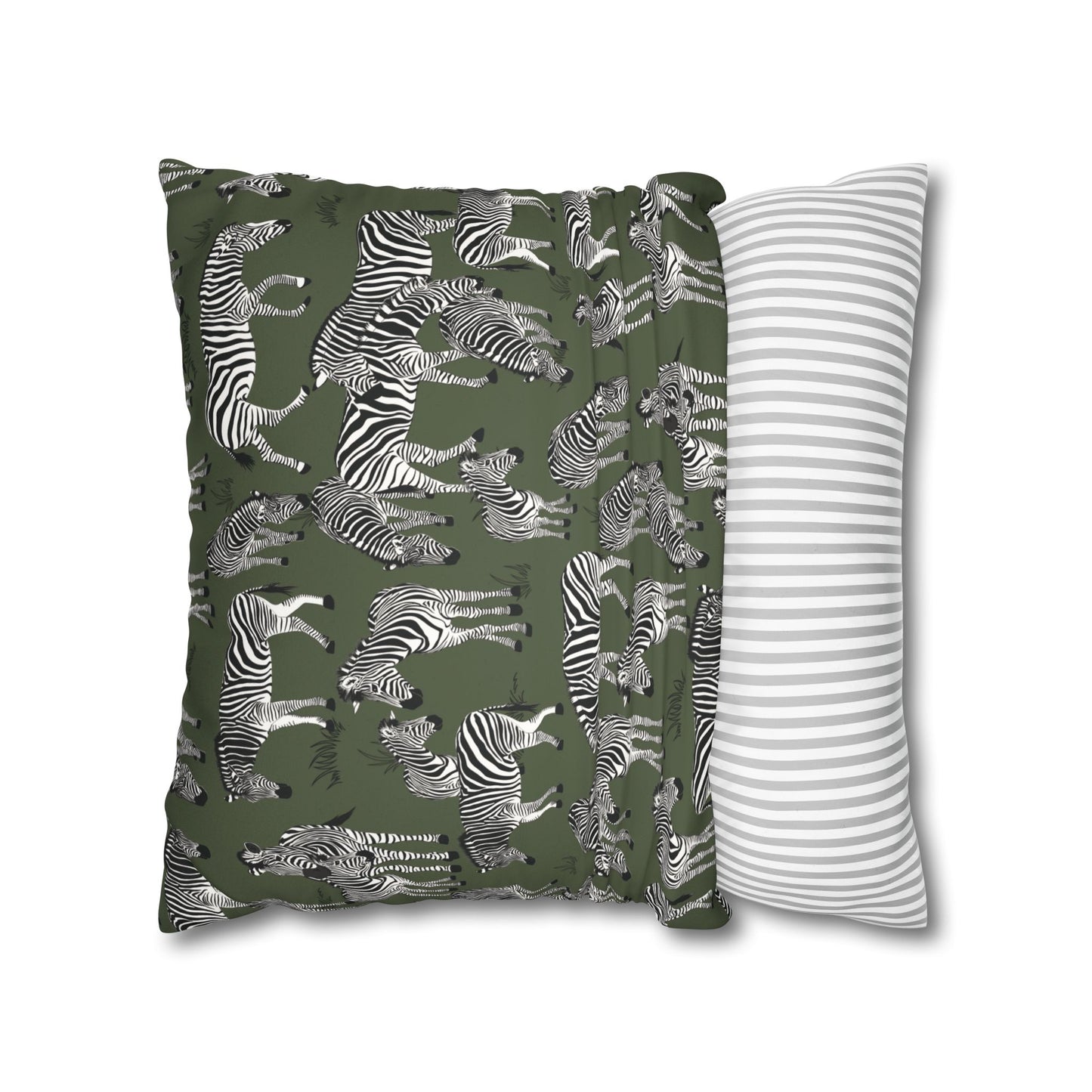 Zebra Herd Lux Faux Suede Throw Pillow Cover – 18" x 18" & 20" x 20" (Moss)
