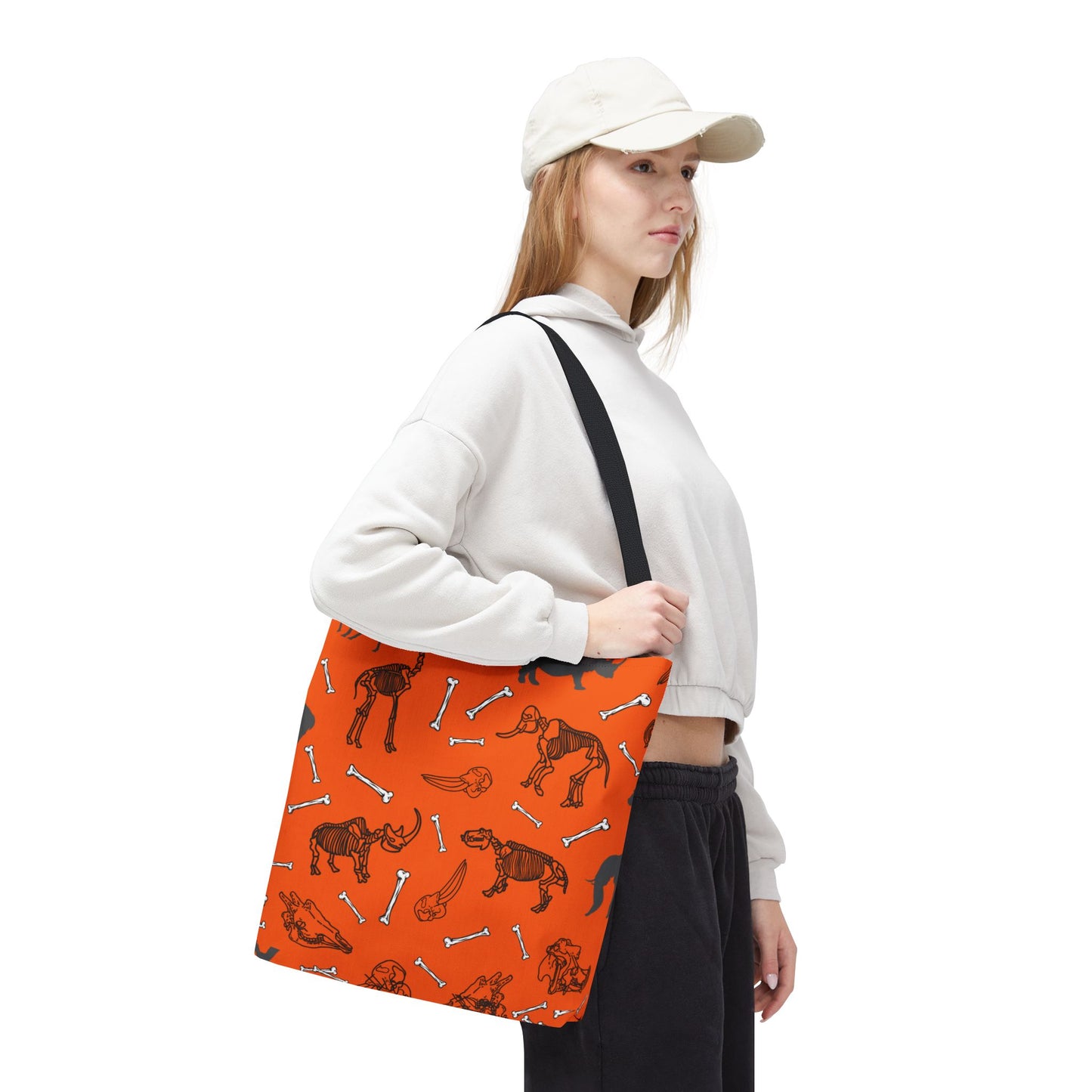 Whimsical Herbivore Animal Skeletons Tote Bag (Orange), Perfect for Animal Lovers, Halloween, Eco-Friendly Bag, Gift for Pet Owners, Shopping Bag, Halloween Gift