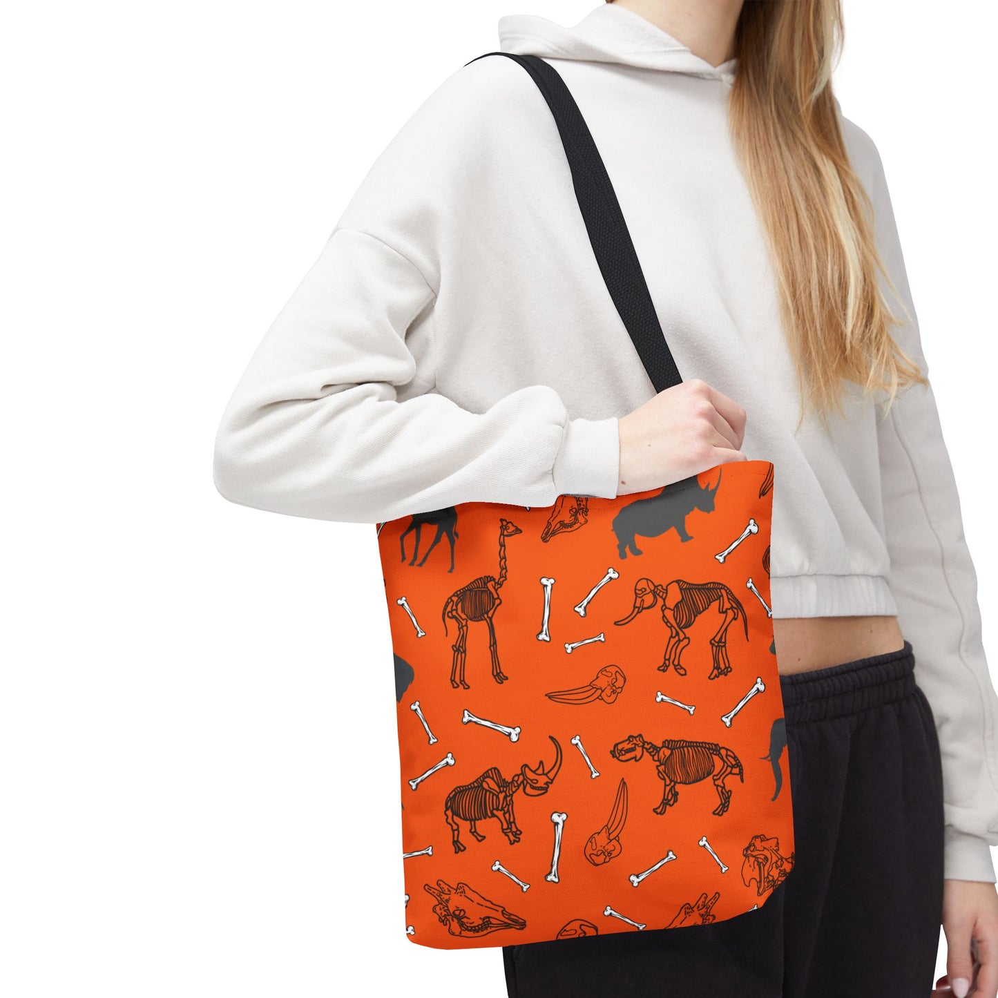 Whimsical Herbivore Animal Skeletons Tote Bag (Orange), Perfect for Animal Lovers, Halloween, Eco-Friendly Bag, Gift for Pet Owners, Shopping Bag, Halloween Gift