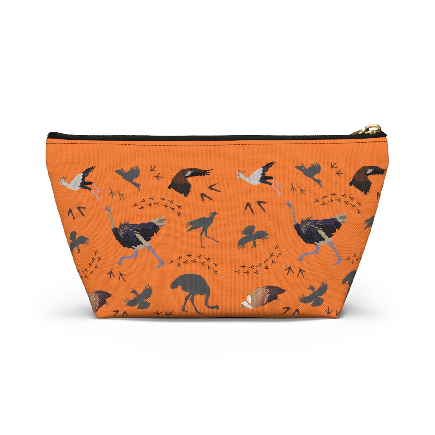 Safari Bird-Themed Accessory Pouch (Orange) for Nature Lovers, Travel Toiletry Bag, Organizer, Gift for Birdwatchers, Wildlife Enthusiasts