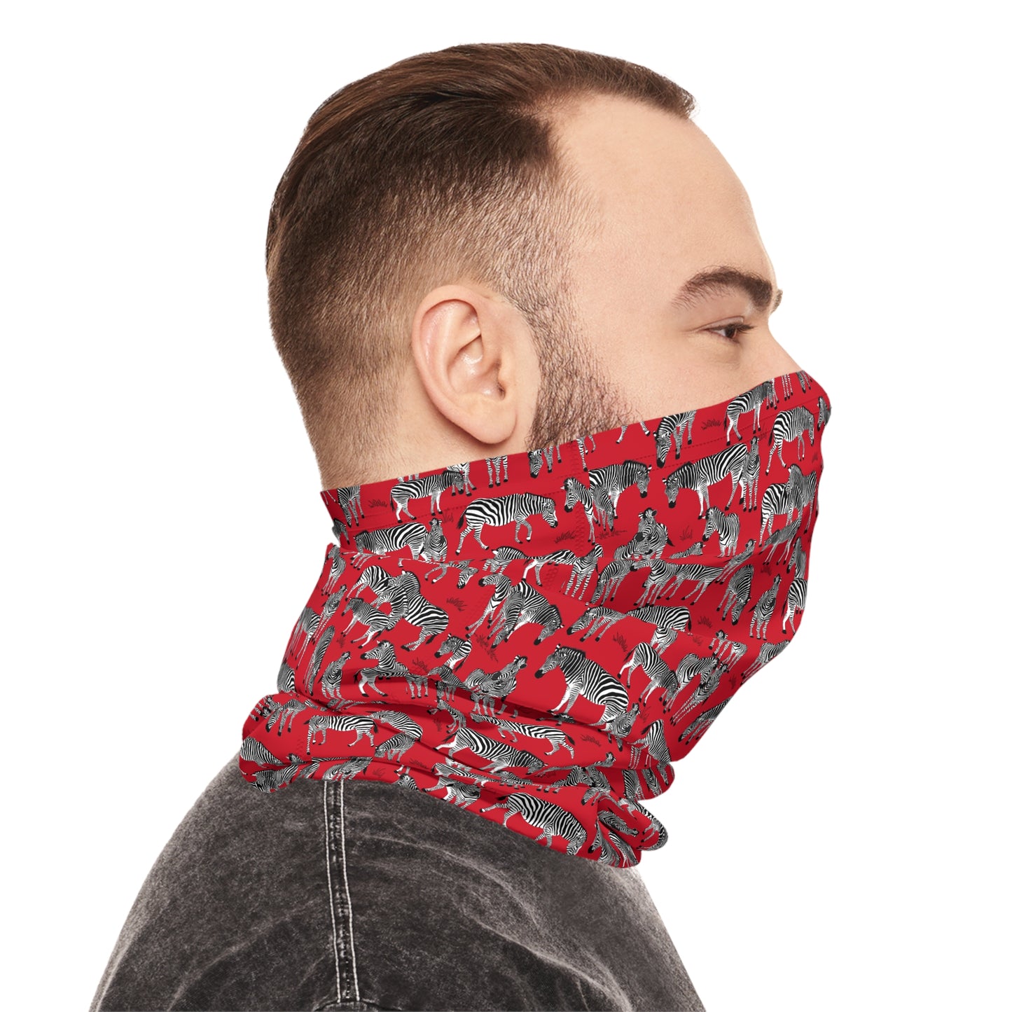 Colorful Lightweight Neck Gaiter with Zebra Herd Design (Red), Outdoor Accessory, Unique Gift, Hiking Gear, Nature-Themed Scarf