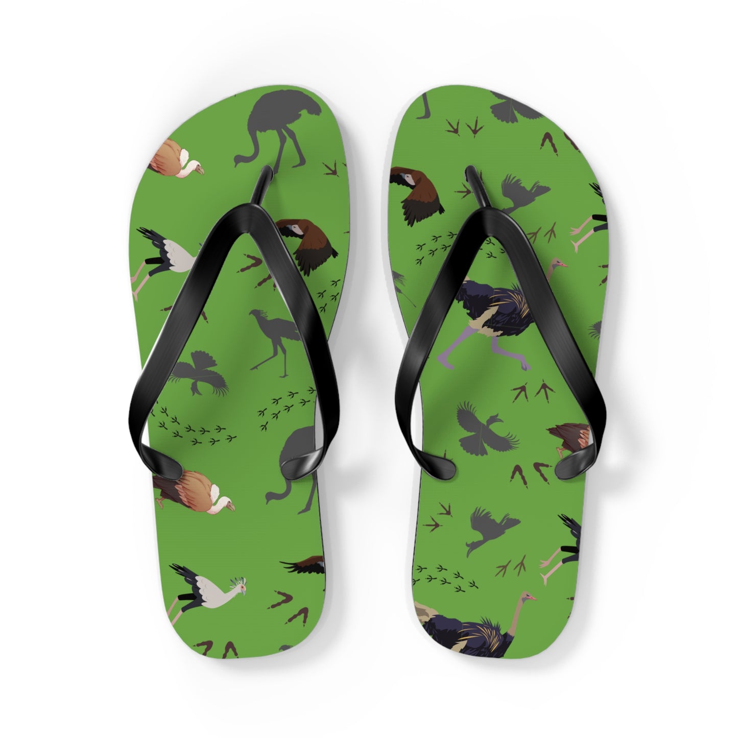 Safari Bird Print Flip Flops (Green), Summer Sandals, Beach Footwear, Vacation Essentials, Gift for Nature Lovers, Cute Outdoor Wear