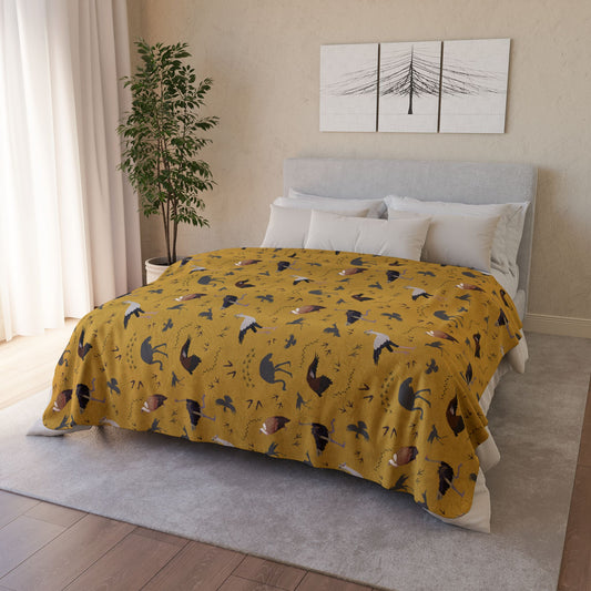 Safari Bird Fleece Sherpa Blanket (Mustard)