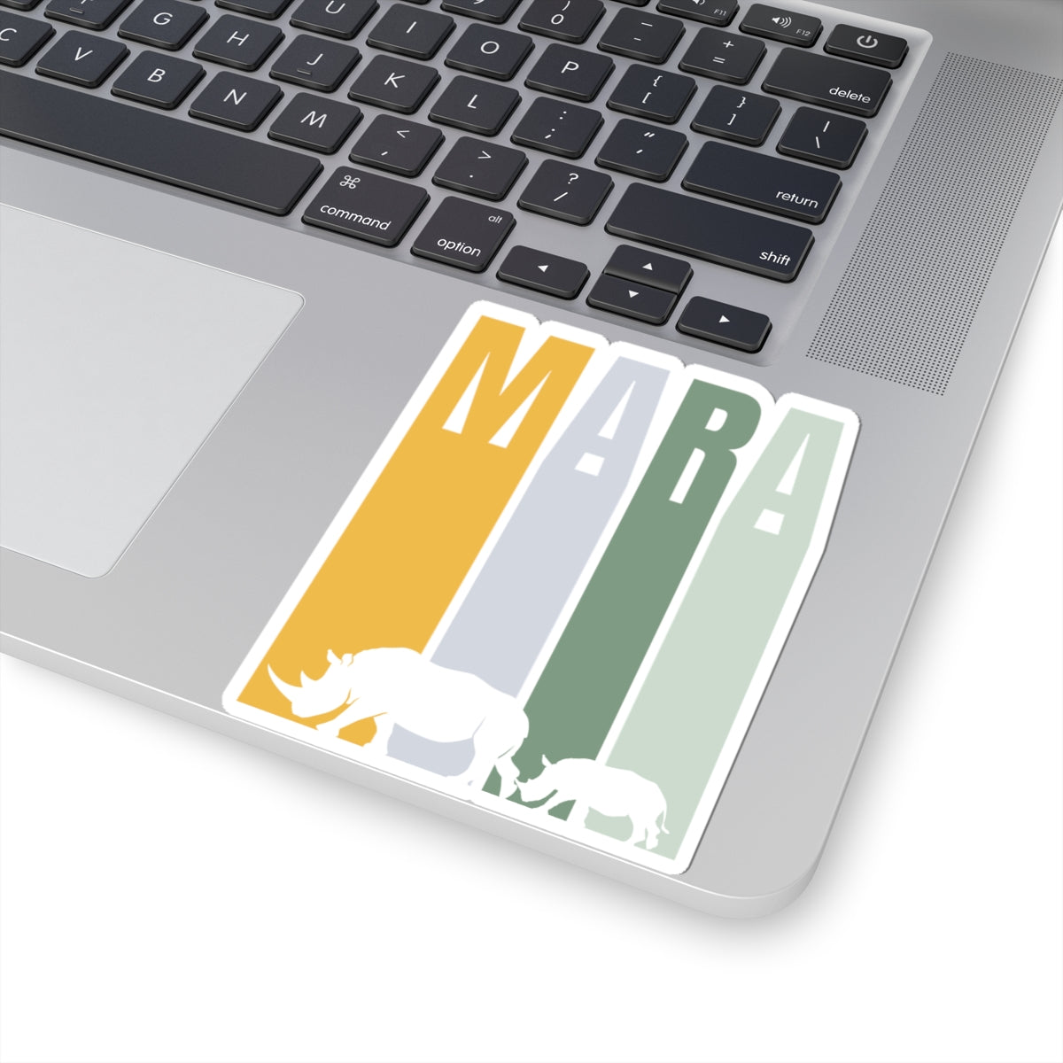 Safari Themed, Mummy and baby Rhino, Masai Mara, Green Yellow, Vibrant Kiss-Cut Stickers for Laptop, Scrapbooking, Gifts, Eco-Friendly Decor, Customizable Designs