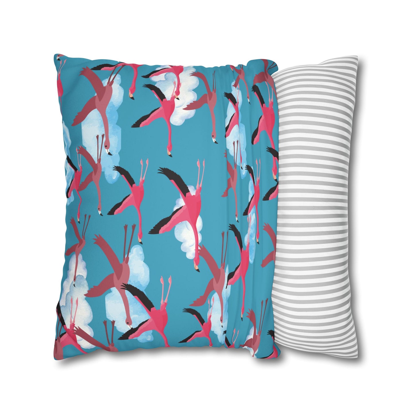 Flying Flamingo Lux Faux Suede Pillow Cover (Blue Sky) – 18" x 18" & 20" x 20"