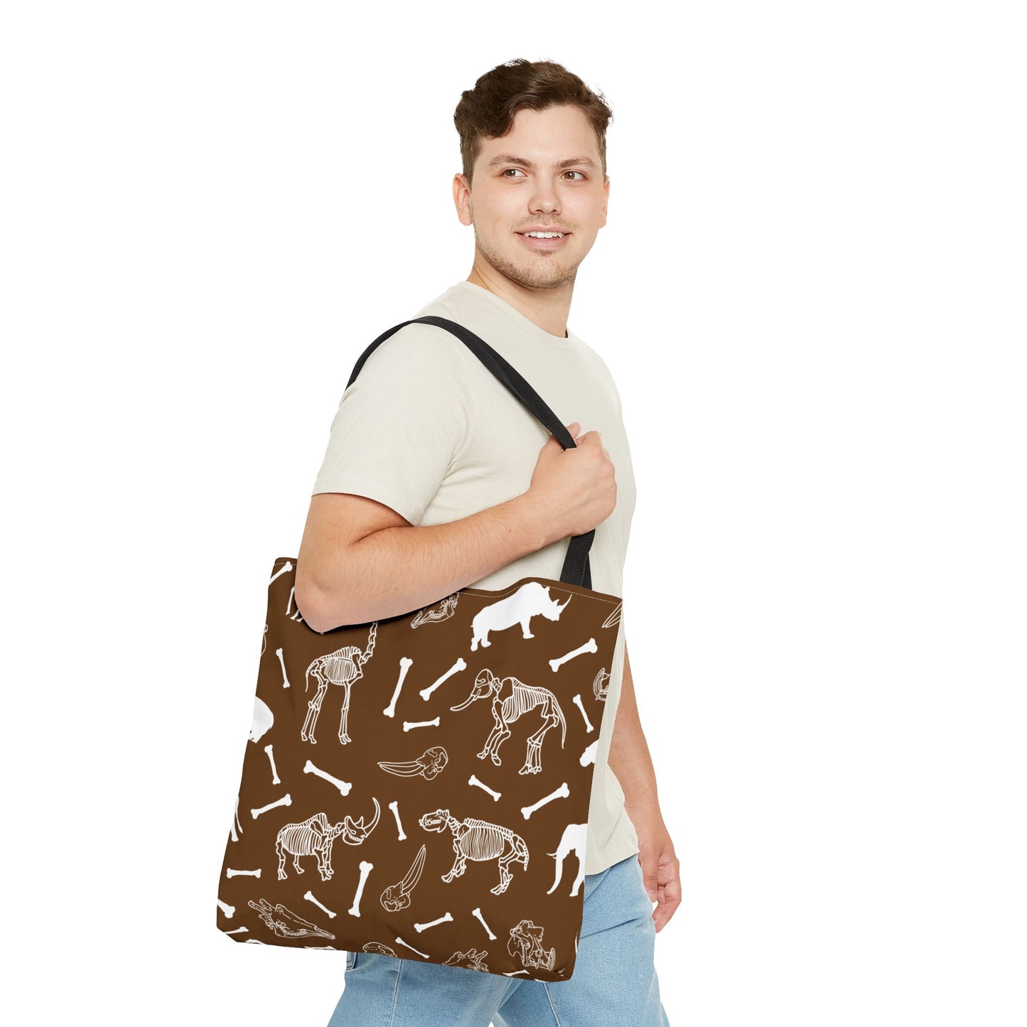 Whimsical Animal Skeletons Tote Bag (Brown), Perfect for Animal Lovers, Halloween, Eco-Friendly Bag, Gift for Pet Owners, Shopping Bag, Halloween Gift