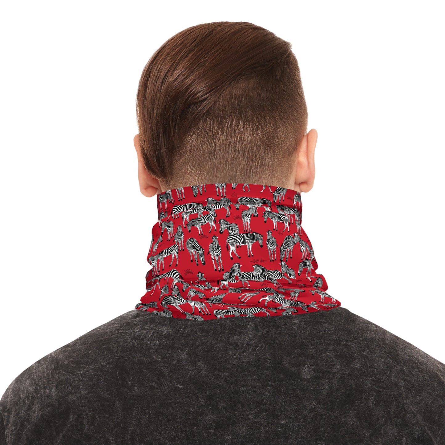 Colorful Lightweight Neck Gaiter with Zebra Herd Design (Red), Outdoor Accessory, Unique Gift, Hiking Gear, Nature-Themed Scarf