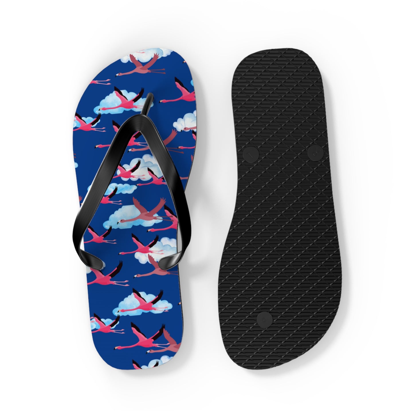 Flying Flamingo Print Flip Flops (Blue), Summer Sandals, Beach Footwear, Vacation Essentials, Gift for Nature Lovers, Cute Outdoor Wear