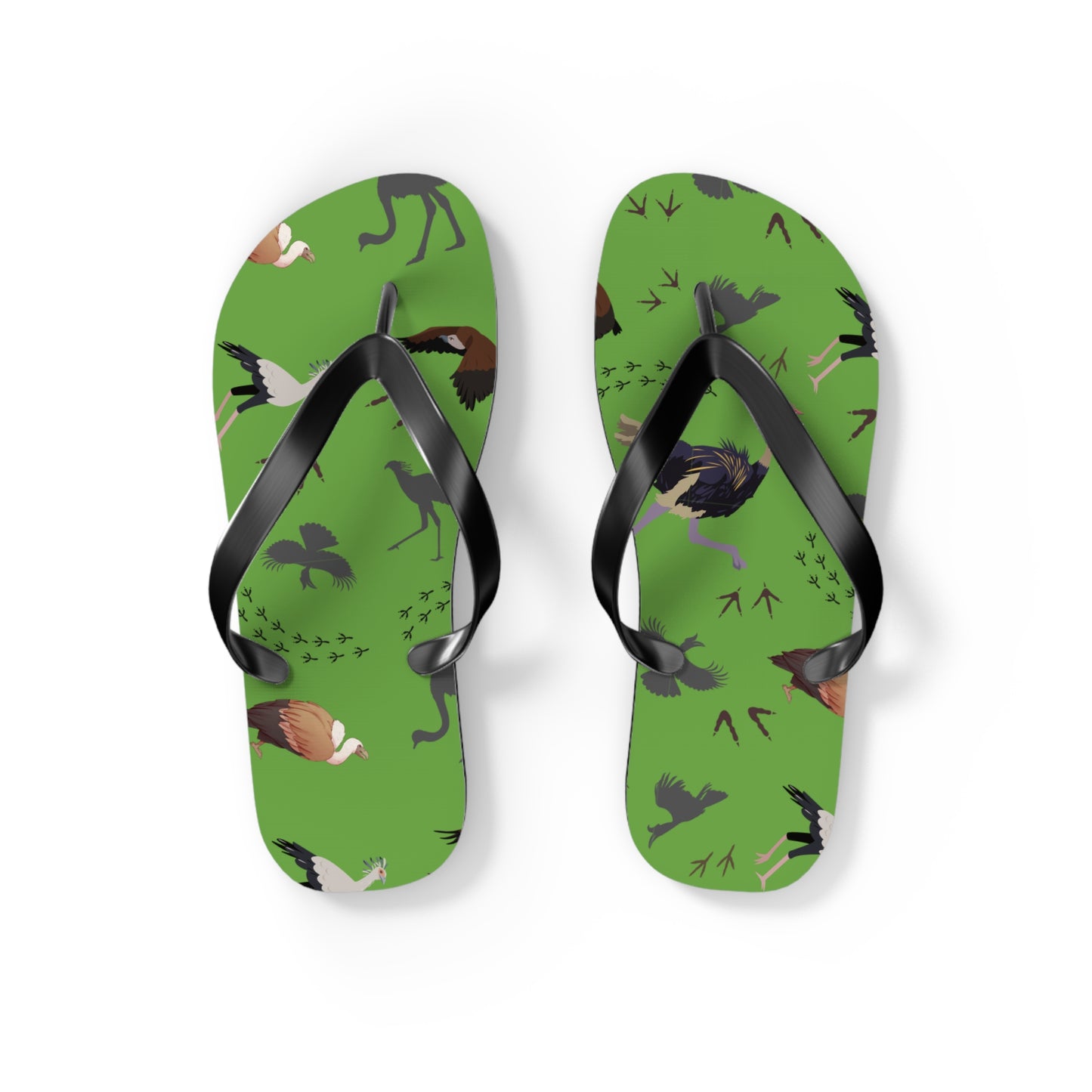 Safari Bird Print Flip Flops (Green), Summer Sandals, Beach Footwear, Vacation Essentials, Gift for Nature Lovers, Cute Outdoor Wear