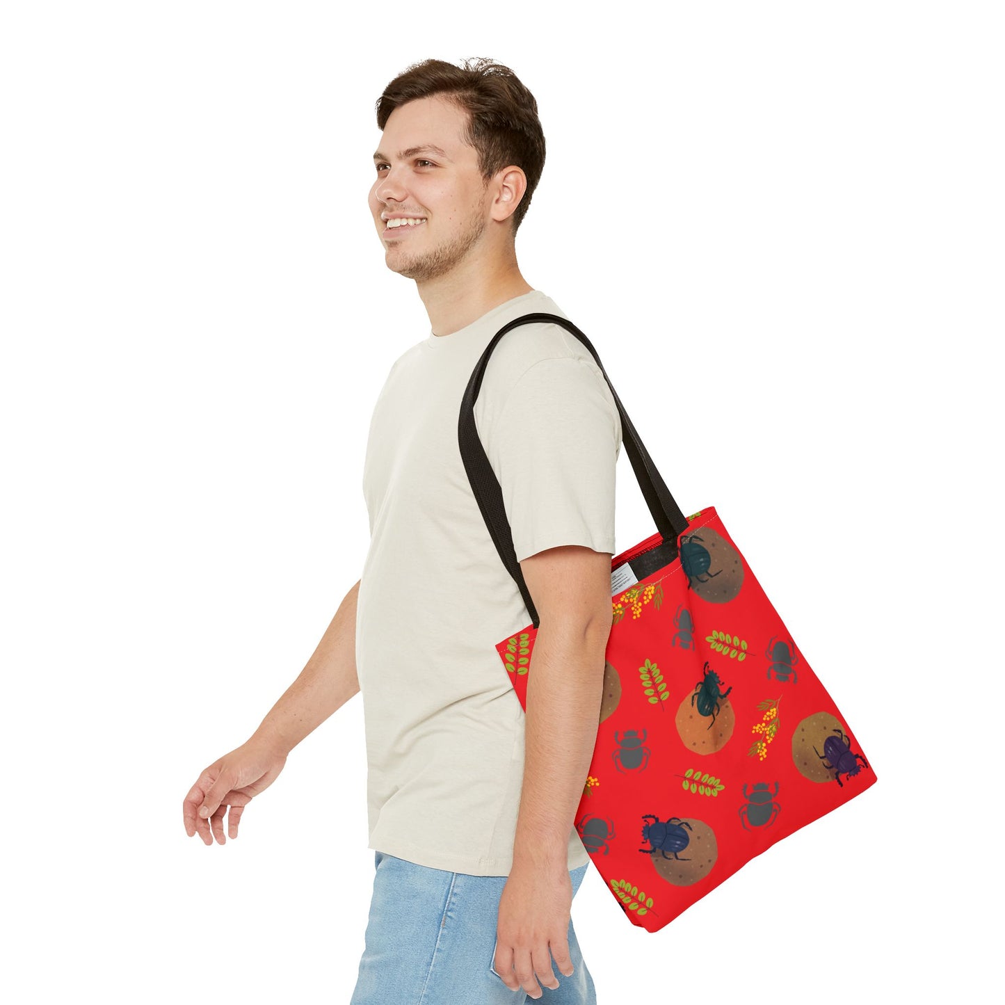 Whimsical Dung Beetle Tote Bag (Red), Perfect for Animal Lovers, Halloween, Eco-Friendly Bag, Gift for Pet Owners, Shopping Bag, Halloween Gift