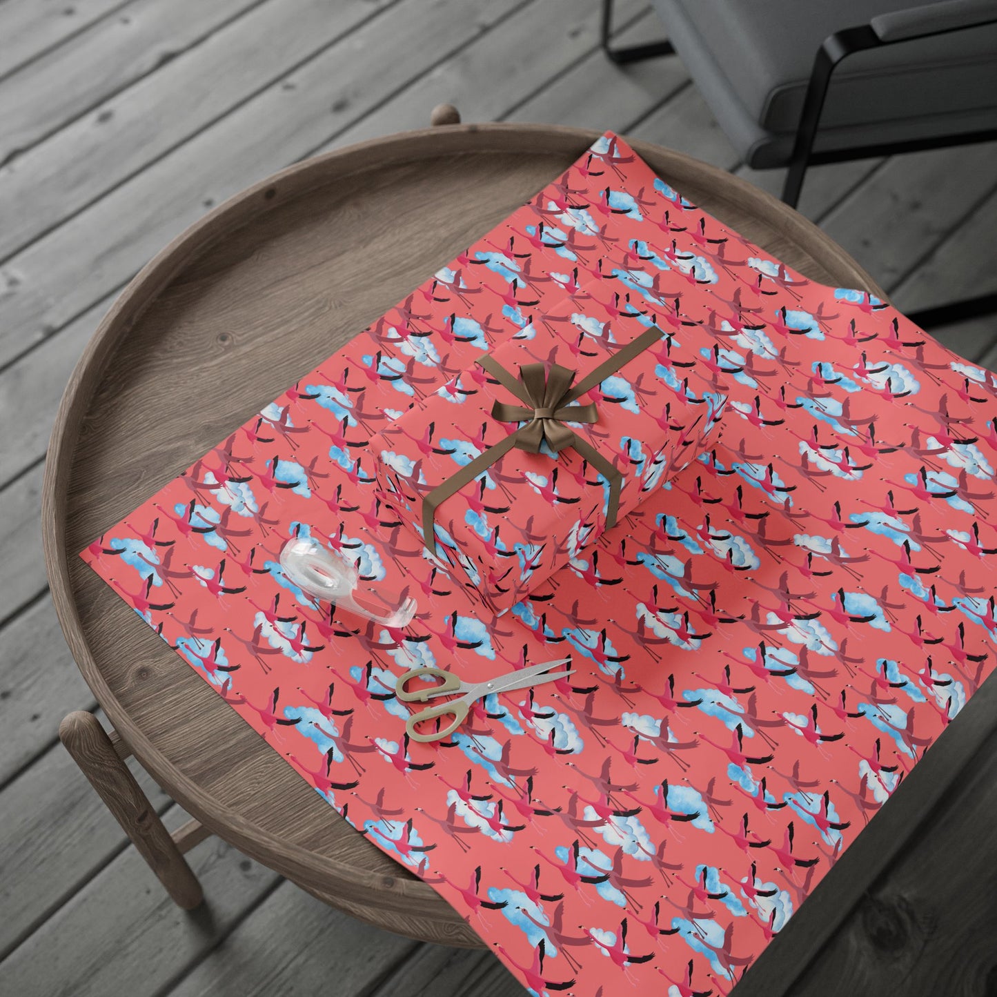 Whimsical Flying Flamingo Wrapping Paper (Coral Pink)