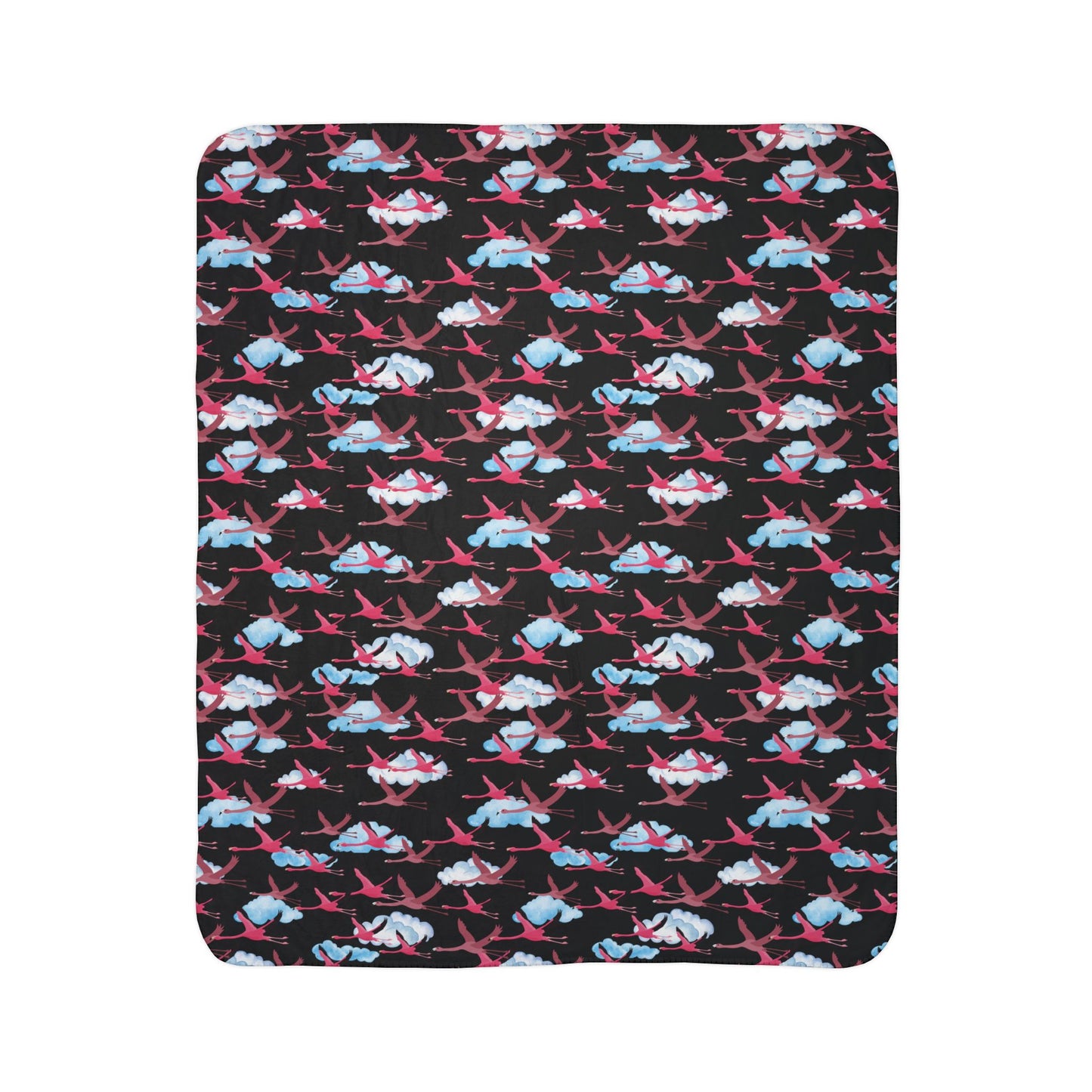 Flying Flamingo Fleece Sherpa Blanket (Black)