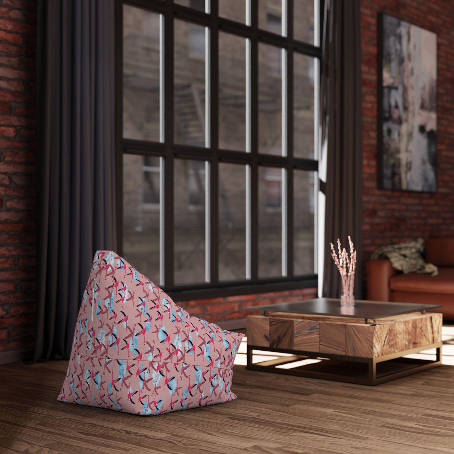 Bean Bag Chair Cover - Flying Flamingo Pattern (Dusty Pink)