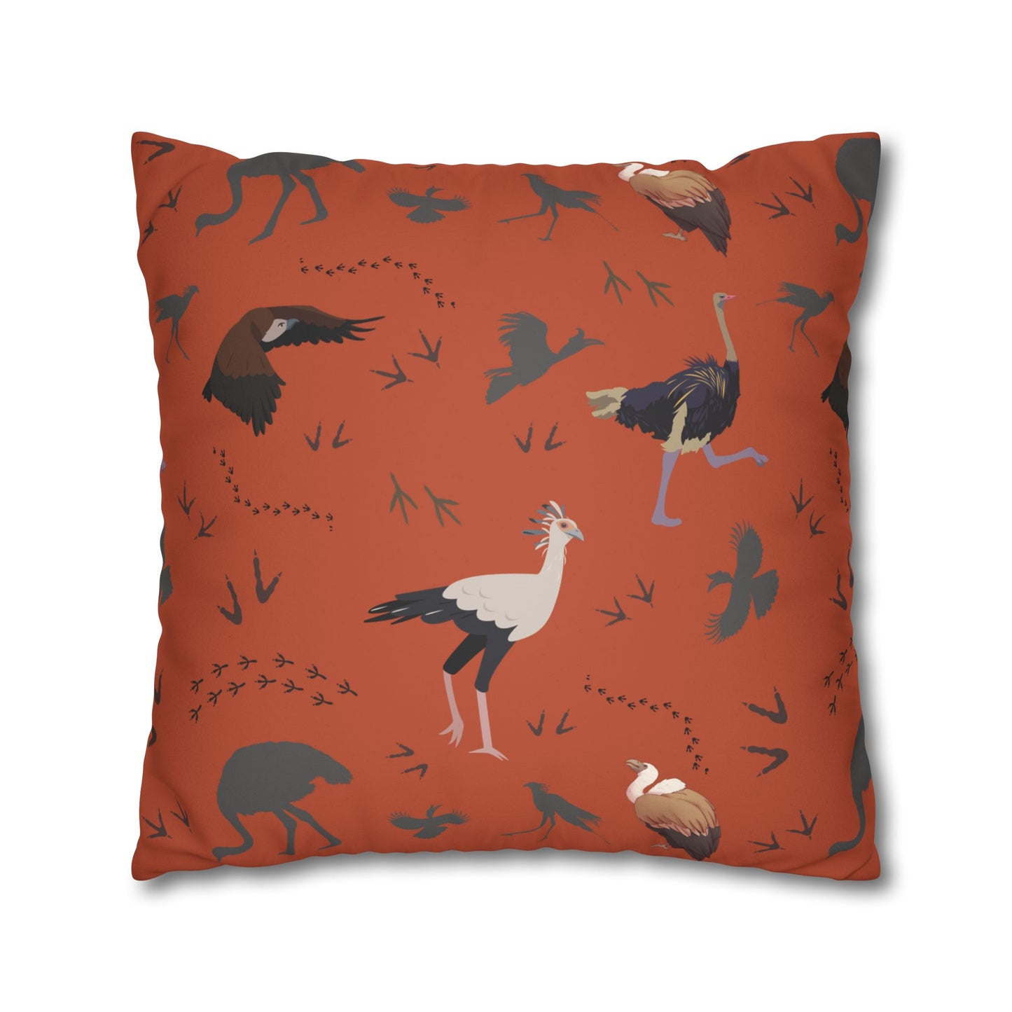 Safari Bird Lux Faux Suede Pillow Cover (Tsavo Dust) – 18" x 18" & 20" x 20"