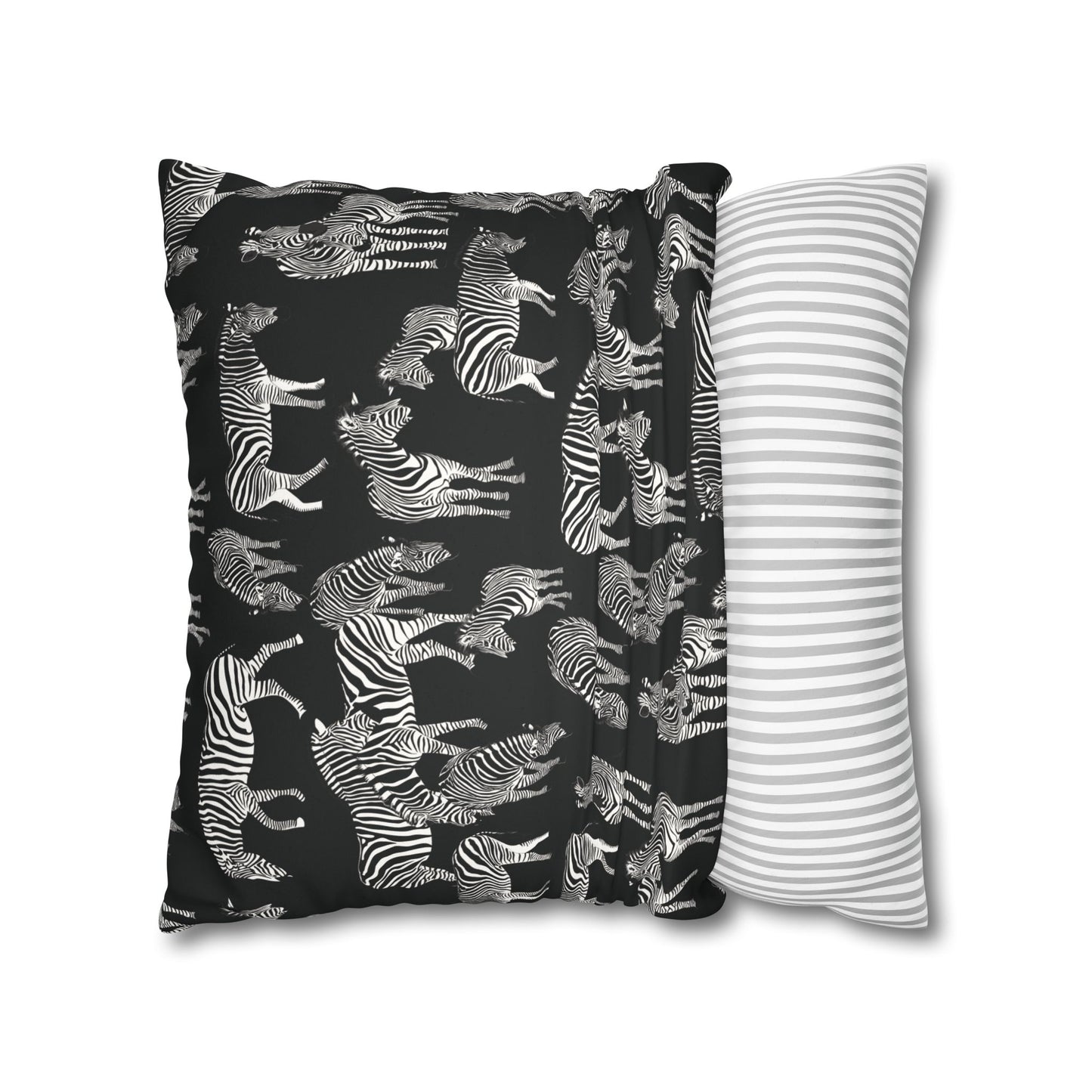 Zebra Herd Lux Faux Suede Throw Pillow Cover – 18" x 18" & 20" x 20" (Black)