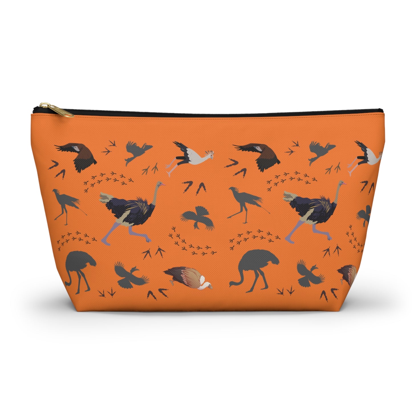 Safari Bird-Themed Accessory Pouch (Orange) for Nature Lovers, Travel Toiletry Bag, Organizer, Gift for Birdwatchers, Wildlife Enthusiasts