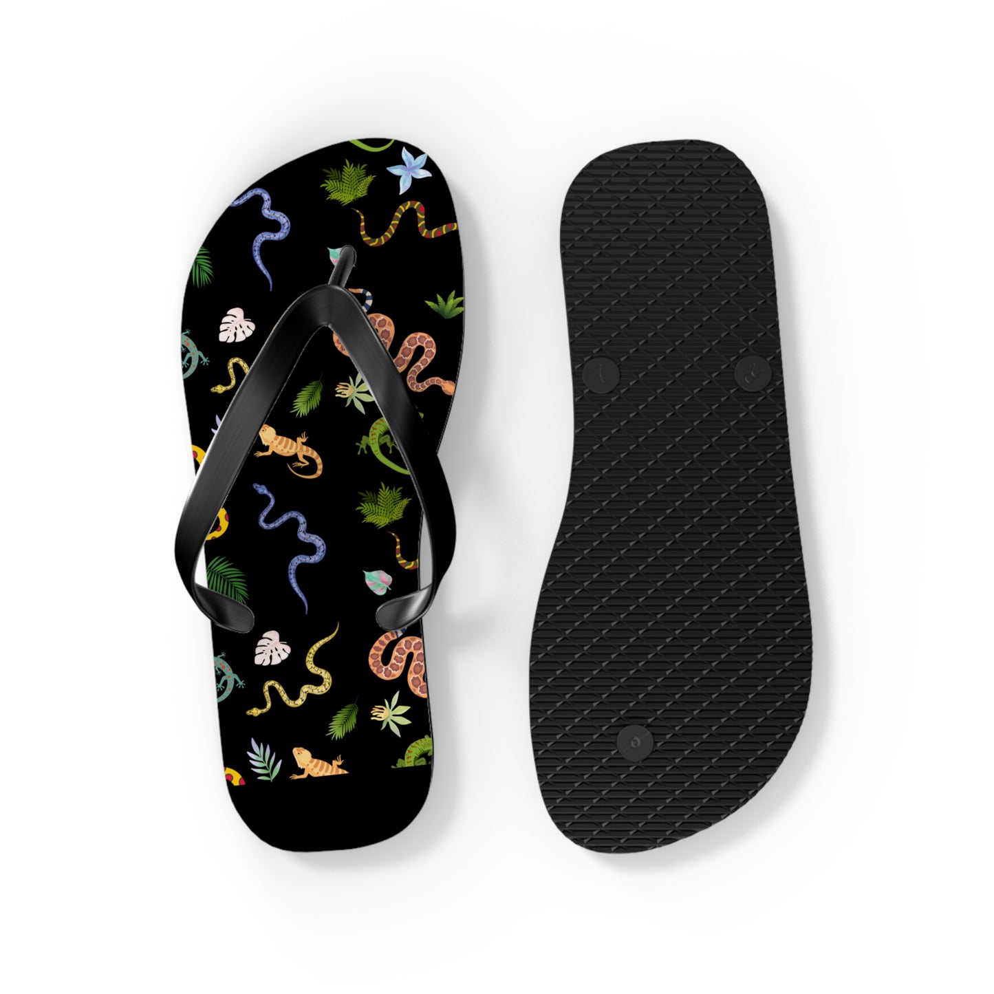 Dancing Reptile Print Flip Flops, Summer Sandals, Beach Footwear, Vacation Essentials, Gift for Nature Lovers, Cute Outdoor Wear