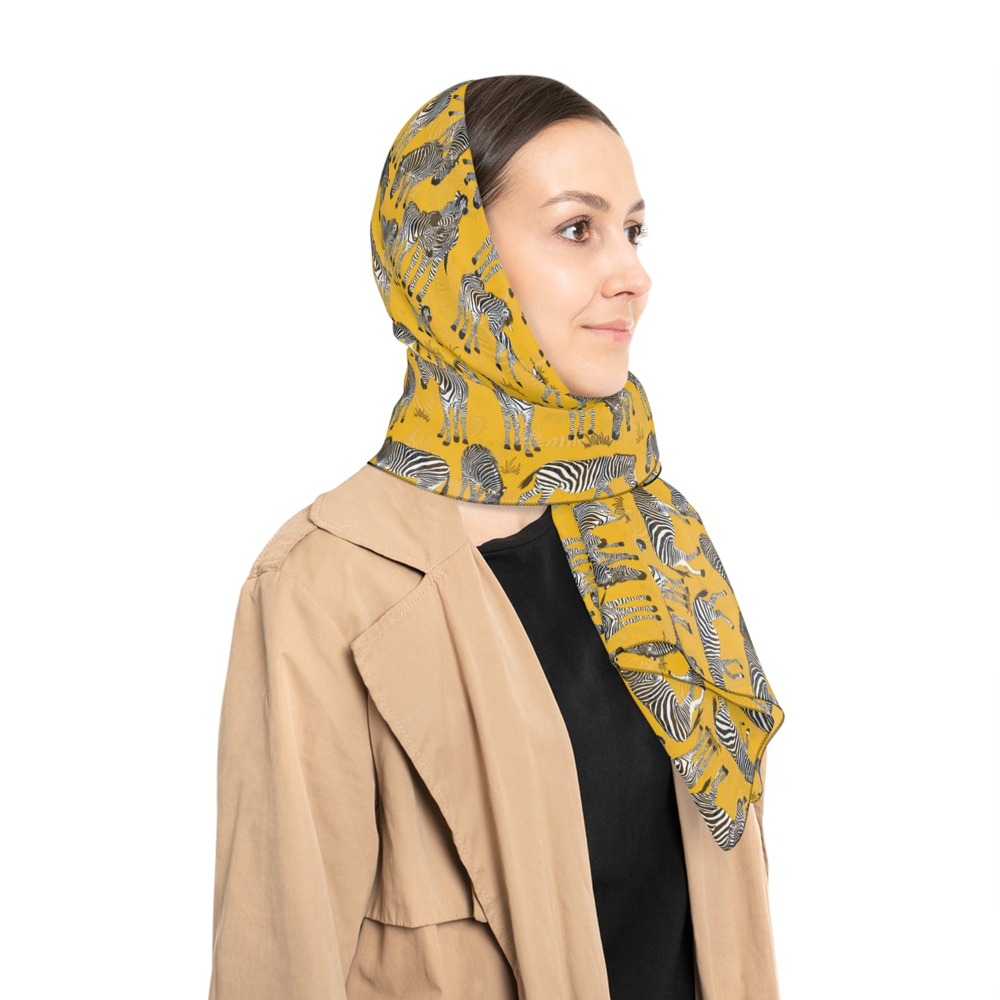 Zebra Herd Print Poly Scarf (Yellow), Stylish Scarf for Animal Lovers, Lightweight Fashion Accessory, Perfect Gift for Any Occasion