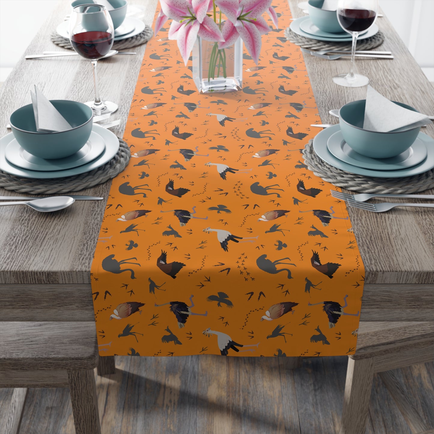 Table Runner - Safari Bird Print (Tangerine)