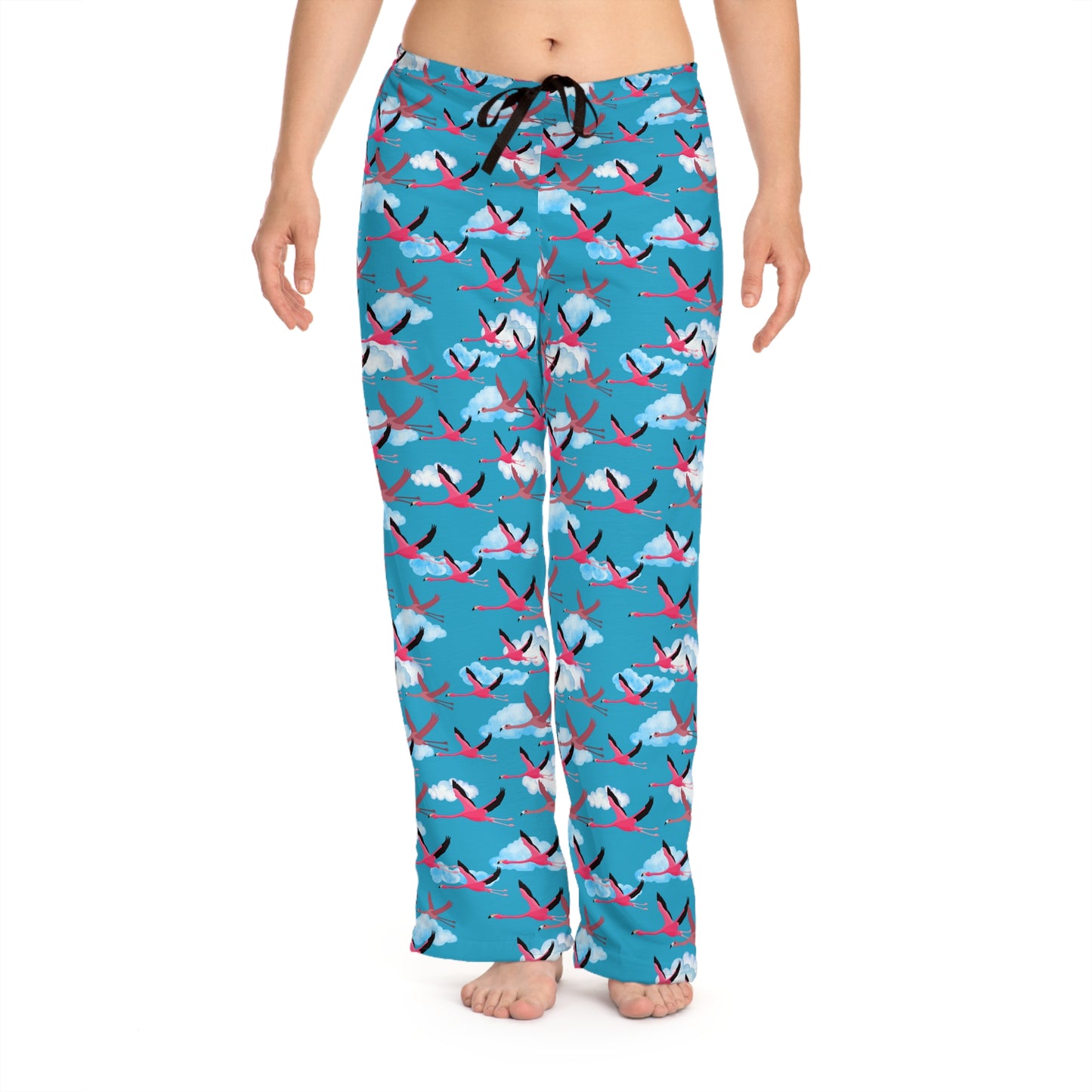 Whimsical Flying Flamingo Women's Pajama Pants, Cozy Loungewear, Fun Sleepwear, Shark Print PJs, Unique Gift for Her, Relaxation Essentials