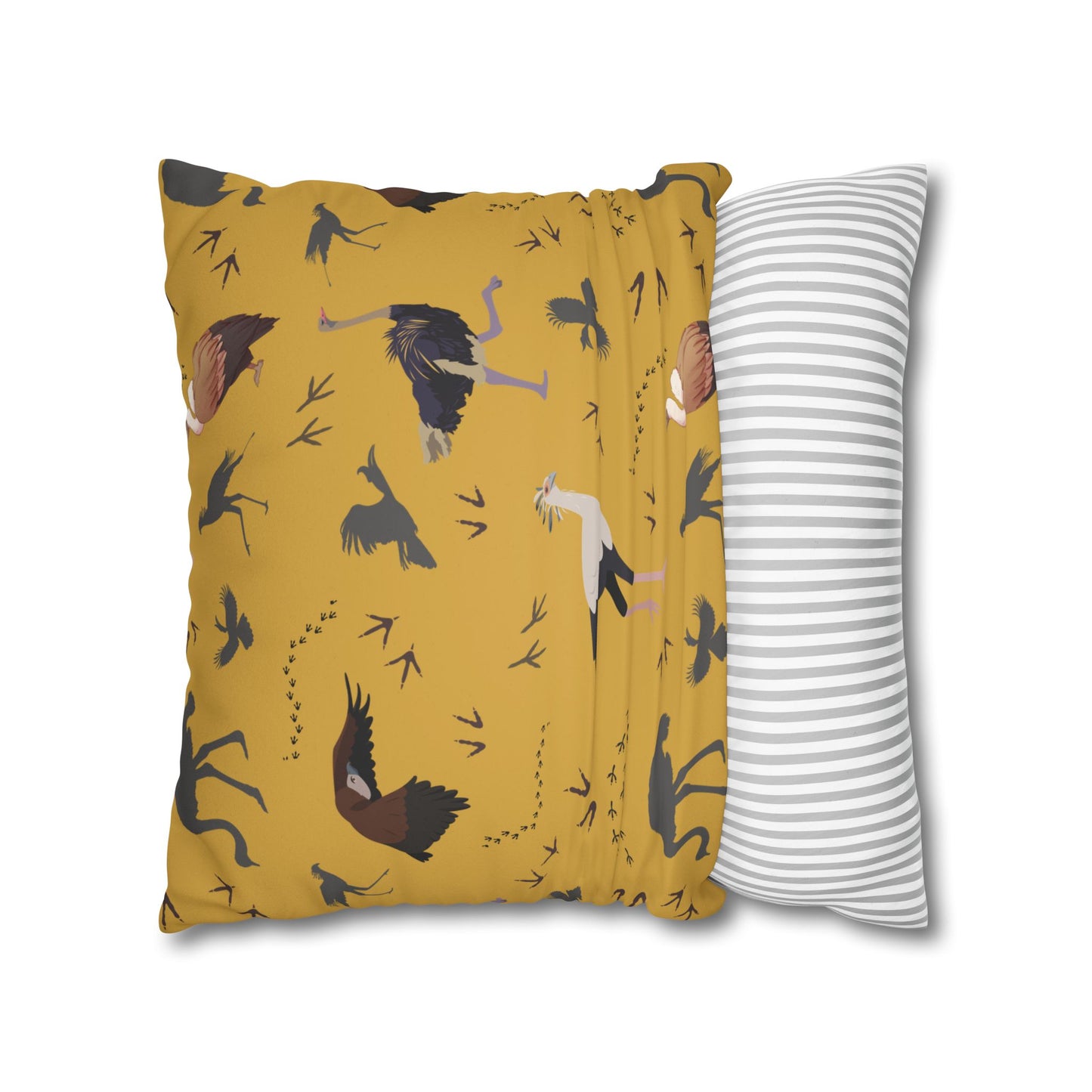 Safari Bird Lux Faux Suede Pillow Cover (Mustard) – 18" x 18" & 20" x 20"
