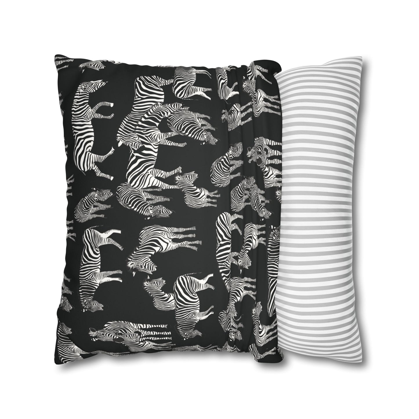 Zebra Herd Lux Faux Suede Throw Pillow Cover – 18" x 18" & 20" x 20" (Black)