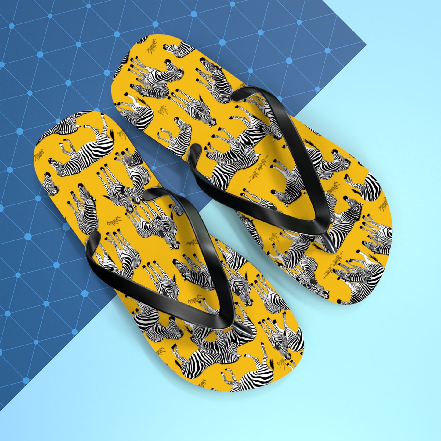 Zebra Print Flip Flops (Yellow), Summer Sandals, Beach Footwear, Vacation Essentials, Gift for Nature Lovers, Cute Outdoor Wear