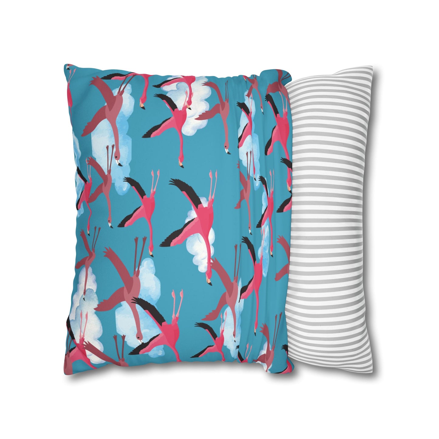 Flying Flamingo Lux Faux Suede Pillow Cover (Blue Sky) – 18" x 18" & 20" x 20"