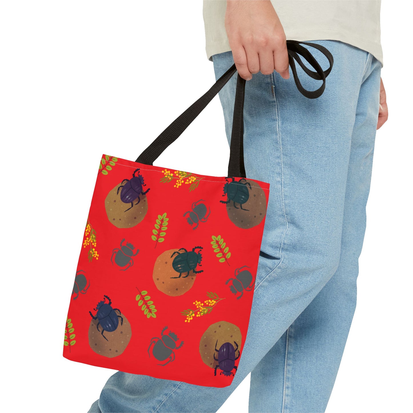 Whimsical Dung Beetle Tote Bag (Red), Perfect for Animal Lovers, Halloween, Eco-Friendly Bag, Gift for Pet Owners, Shopping Bag, Halloween Gift