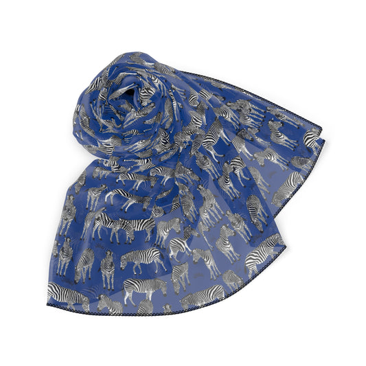 Zebra Herd Print Poly Scarf (Blue), Stylish Scarf for Animal Lovers, Lightweight Fashion Accessory, Perfect Gift for Any Occasion