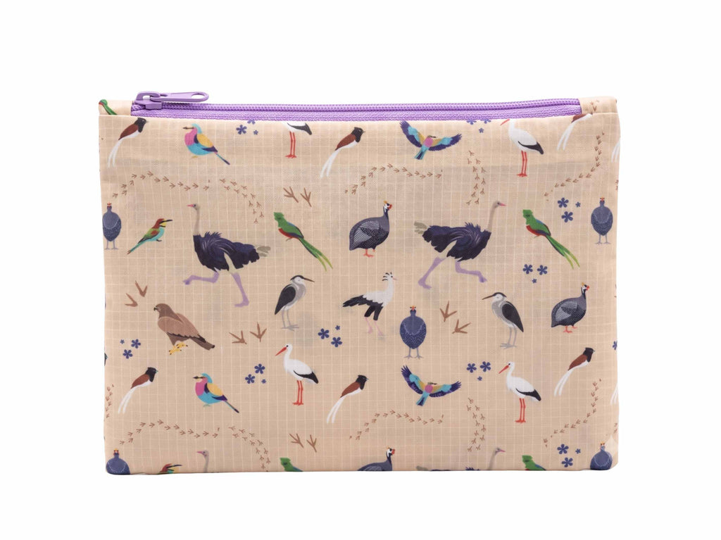 Safari Birds Travel Pouch | Beige Recycled Ripstop Organizer